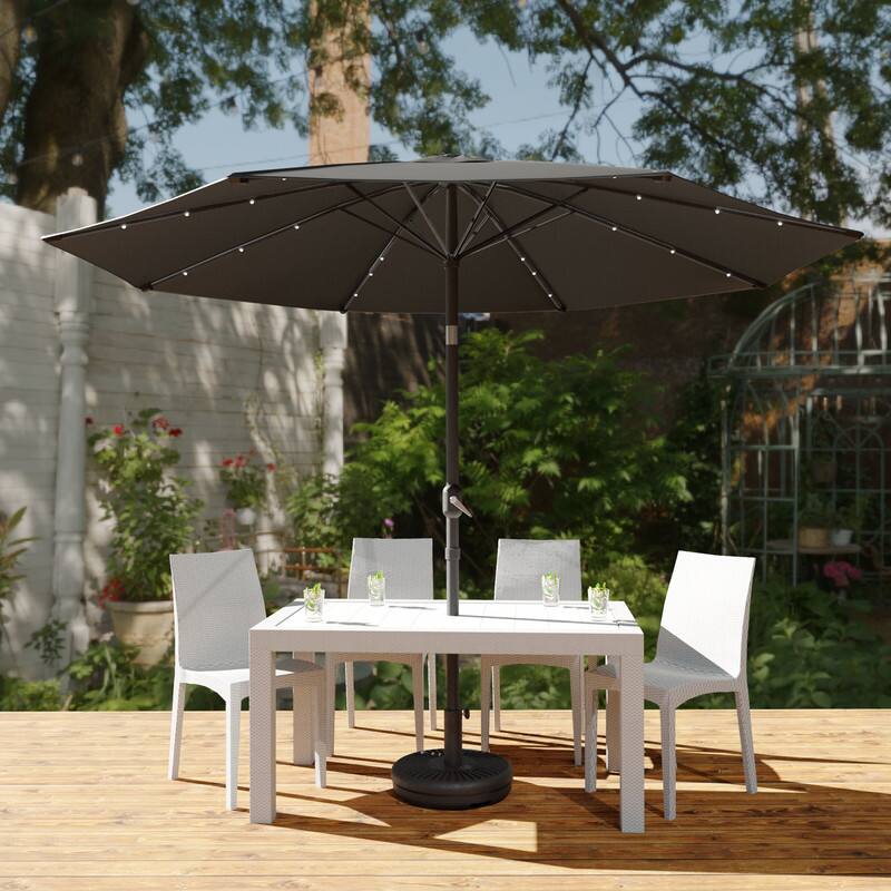 Angle. LeisureMod - Sierra Outdoor Polyester Umbrella with Solar LED Lights and Push-Button Tilt - Gray.