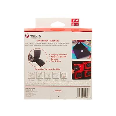 VELCRO

VELCRO® STICKY BACK FASTENERS

The classic VELCRO® Brand fastener is a quick and easy solution for organizing & connecting frequently used items.

- Everyday Indoor Use
- Adheres to Smooth Surfaces
- Peel & Stick

Perfect For The Home Or Office

1. Clean
2. Peel
3. Stick

OPEN HERE

23967