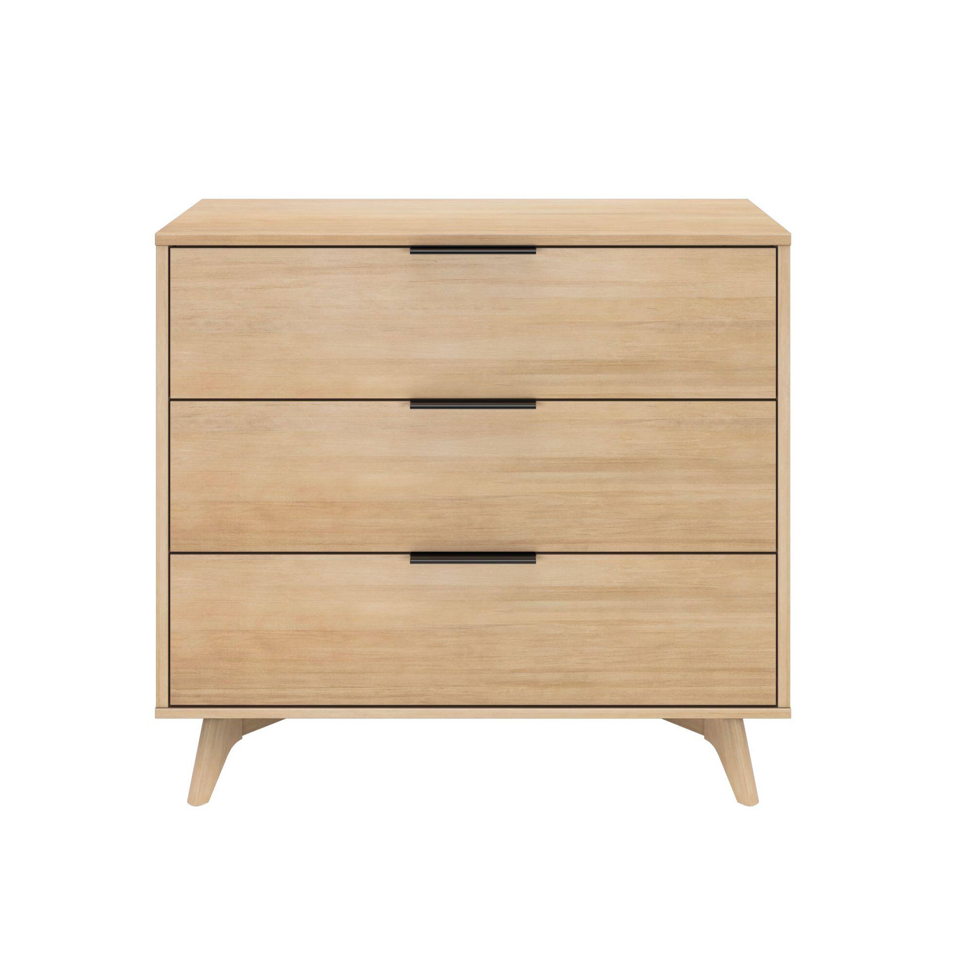 Alt View 3. Plank+Beam - Haven 3 Drawer Dresser with Black Handle, Blonde - Blonde.