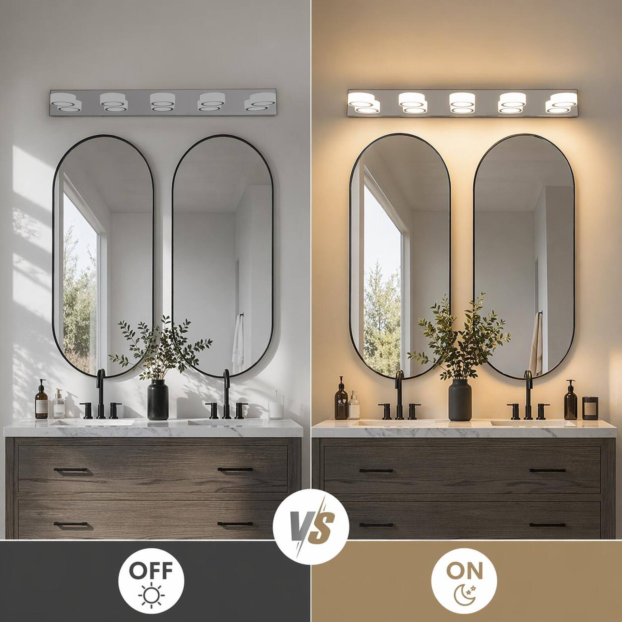 Alt View 1. RYHNUYNE - Modern 5‑Light Vanity Light,37"LED Bathroom Wall Light,Wall Mount Over Mirror Lighting for Bath - Chrome.