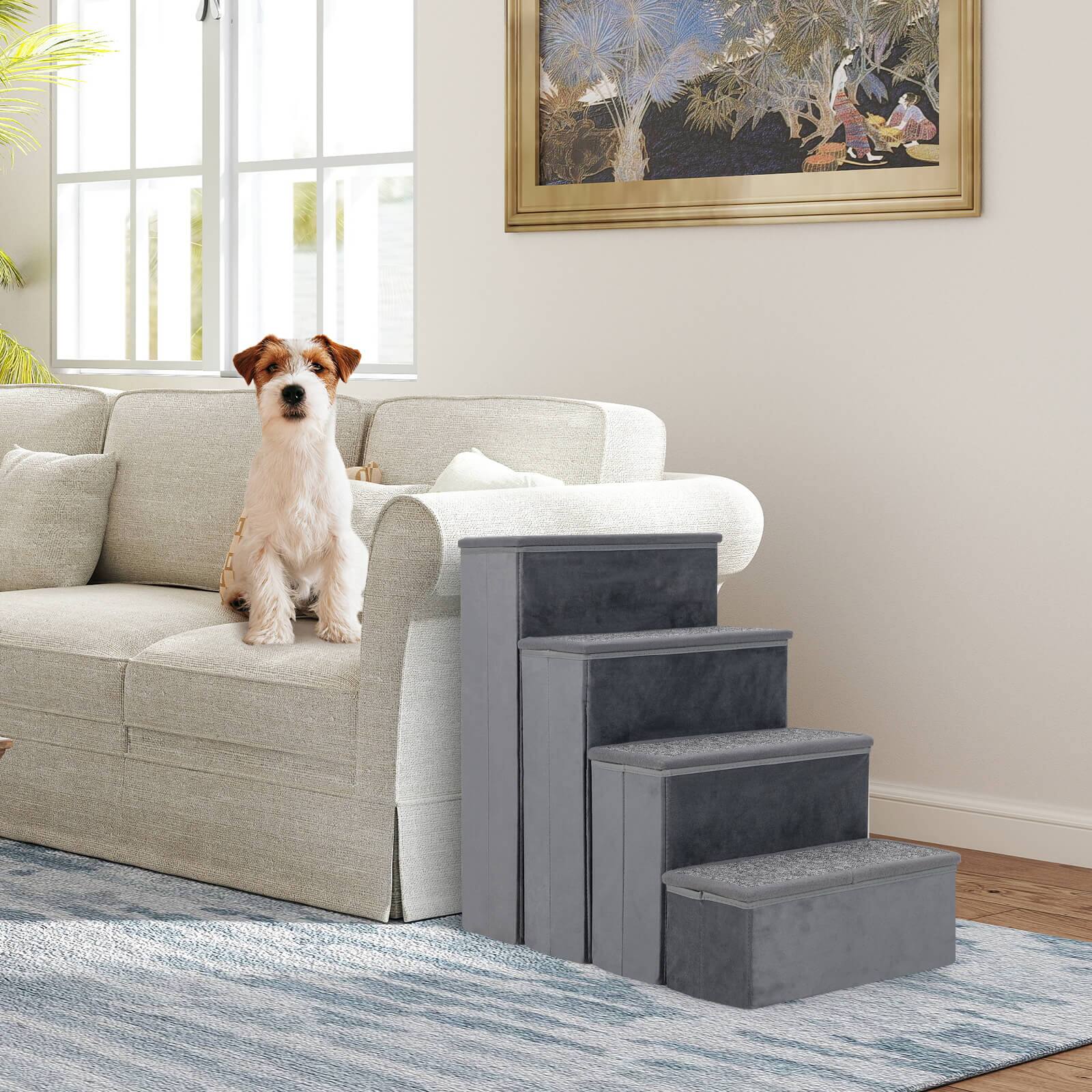 Alt View 2. Costway - Costway 4-Step Dog Stairs Foldable Pet Stairs w/ Storage Boxes Pet Ramp Climbing Ladder for Small Medium Dogs Cats - Gray.