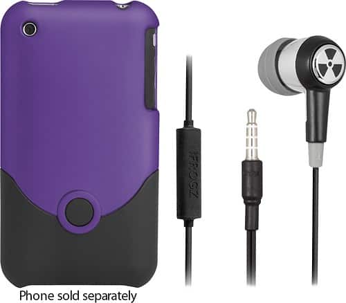 Front Standard. iFrogz - Luxe Case and Ozone Earbud Headphones for Apple® iPhone® 3G/3GS - Purple/Black.