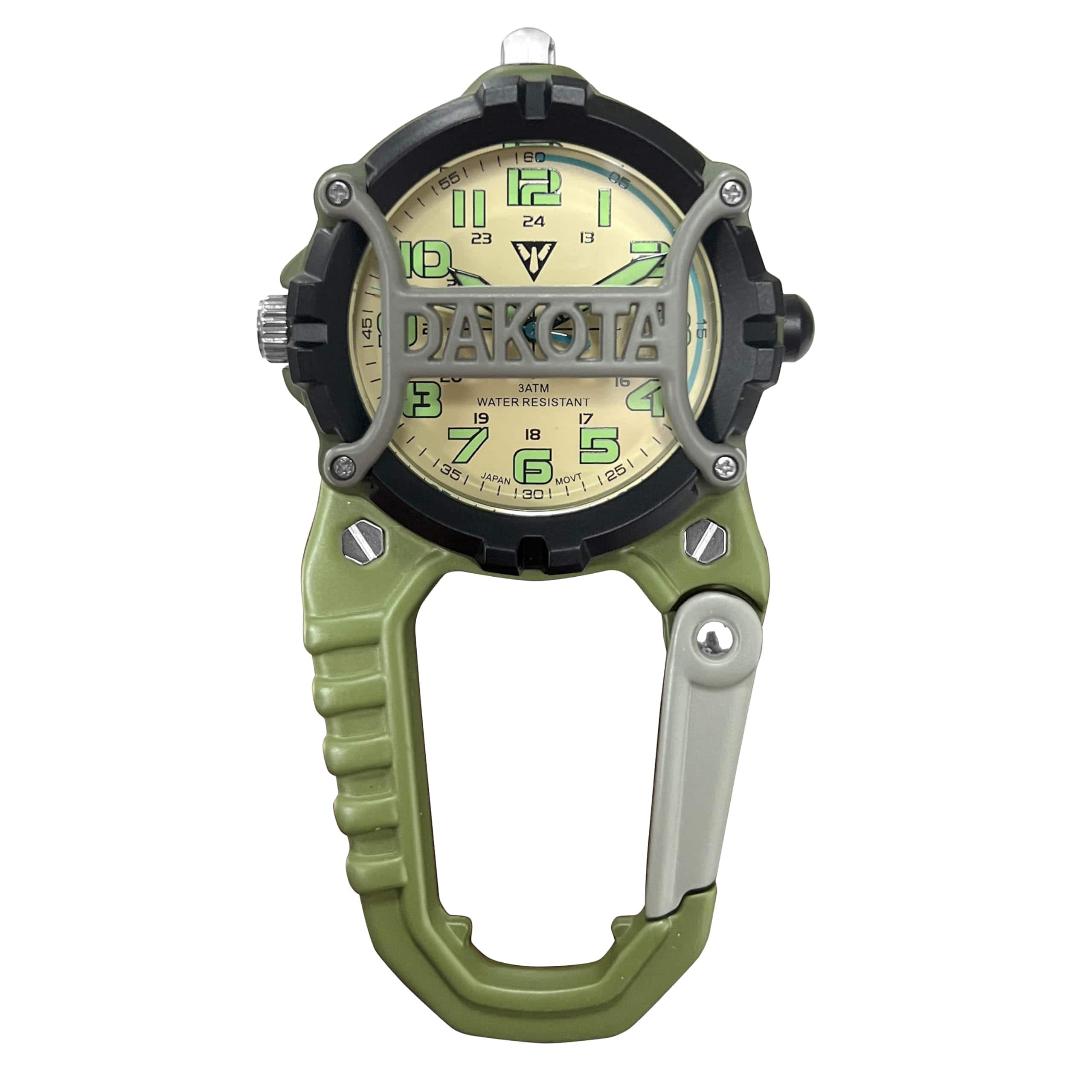 Dakota - Cage Clip Watch with Dial Protection, Outdoor Gifts for Men and Women, Clip On Watch - Green