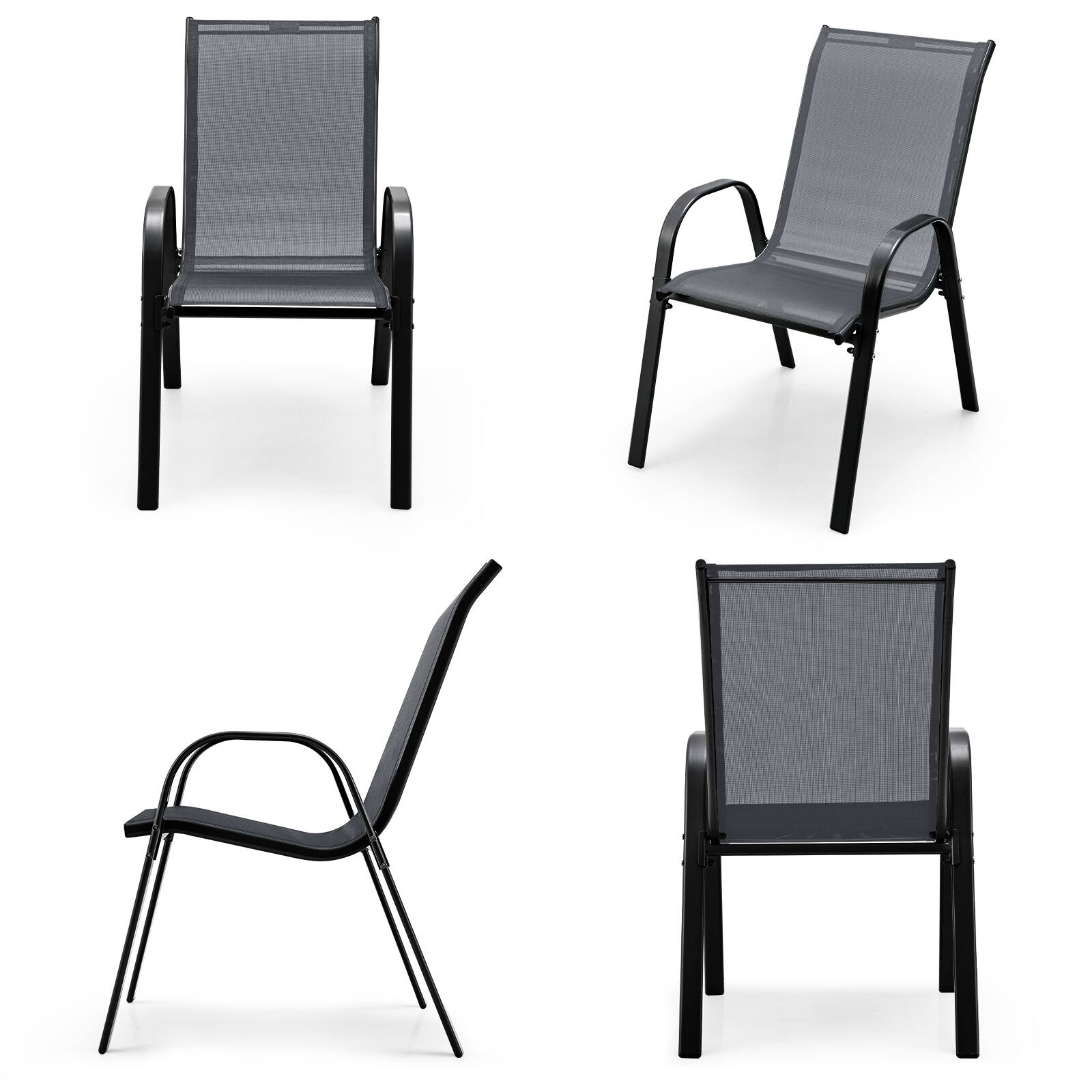 Alt View 9. Costway - Costway Set of 4 Patio Dining Chairs Stackable Armrest Space Saving Garden Grey - Grey.