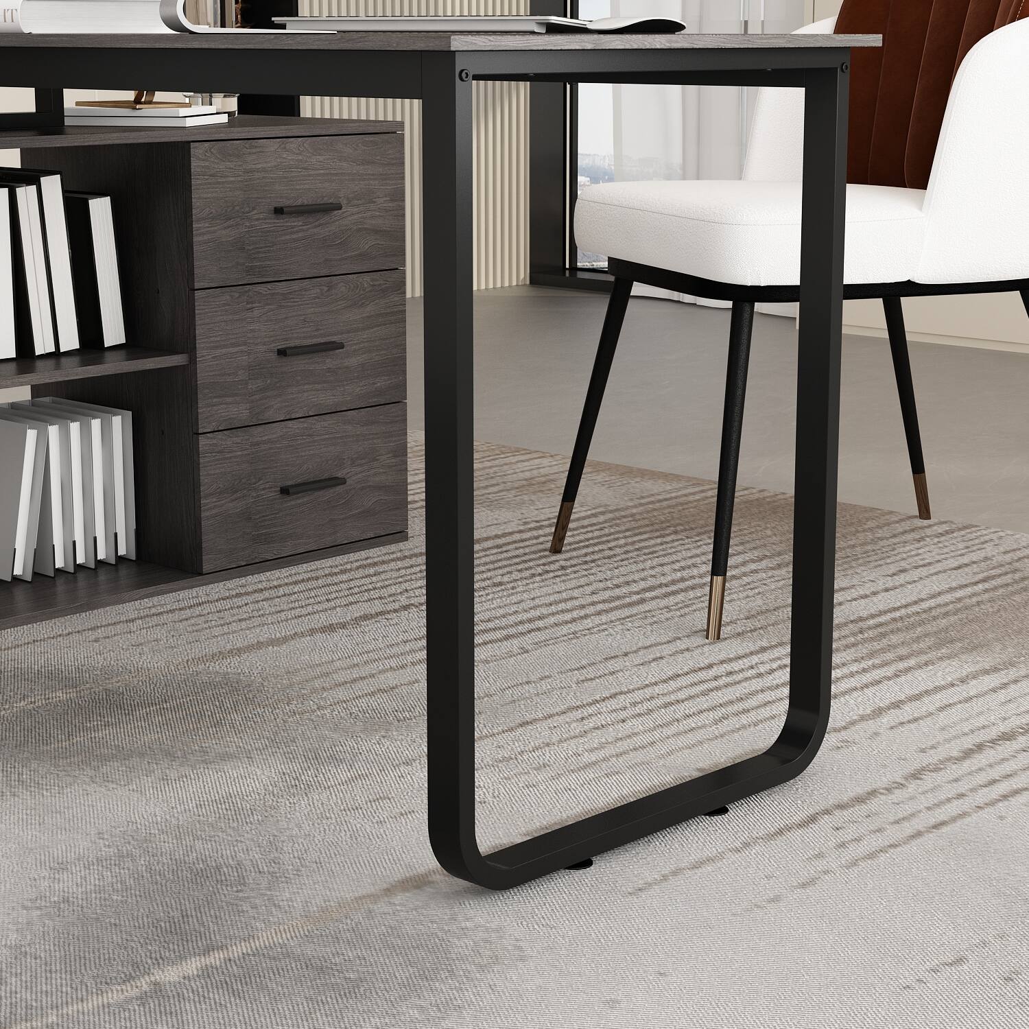 Alt View 6. Famapy - Famapy Multi - Color L - Shaped Desk: Corner - Friendly Design, Smooth Drawers & Versatile Use for Work/Gaming Setups - Dark Gray.