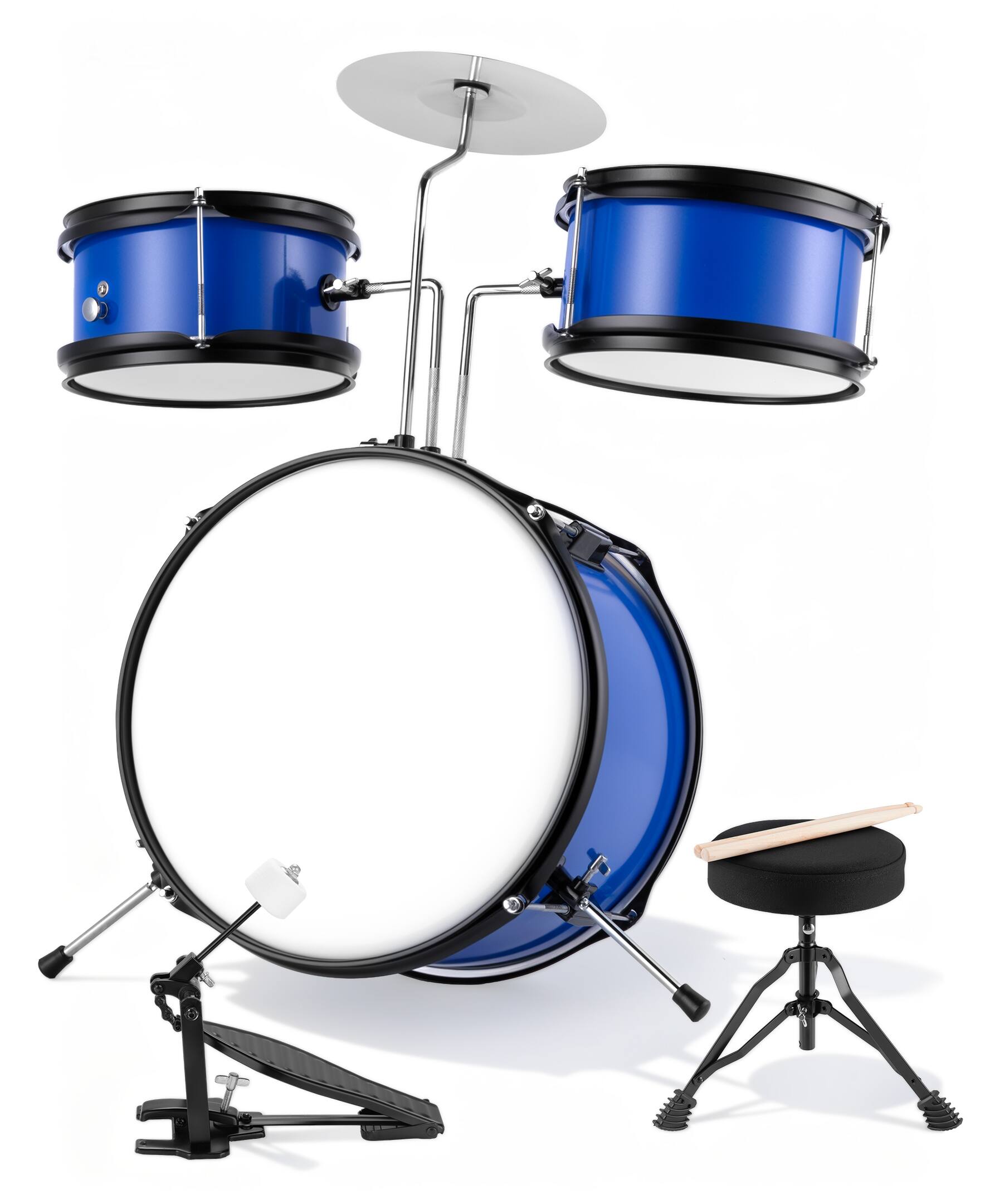 Alt View 5. Sugift - 3-Piece Kids Drum Set with Adjustable Stool, Bass Pedal & Cymbal – Realistic Junior Drum Kit for Ages 3+ - Blue.