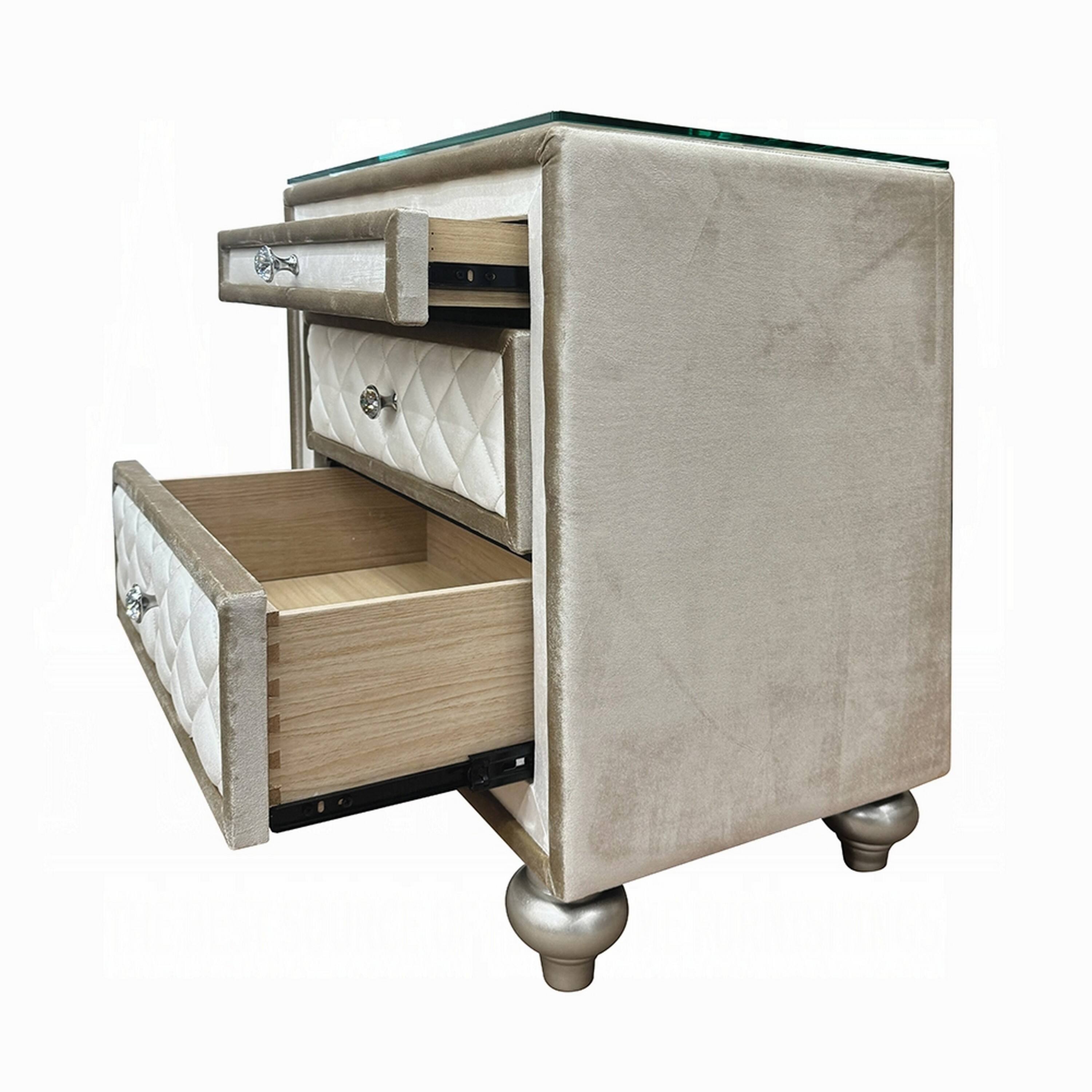 Alt View 2. Manhattan Lane - Willa Nightstand, 2 Drawers, Pull Out Tray, 27 Inch Wood - Beige, Clear.