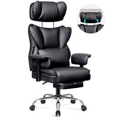 Front. KERDOM - Ergonomic Executive Chair with Footrest, Lifting Armrest & Headrest Adjustable, Home Office Reclining PU Leather Chair - Black.