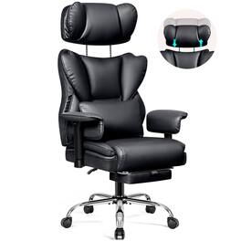 KERDOM - Ergonomic Executive Chair with Footrest, Lifting Armrest & Headrest Adjustable, Home Office Reclining PU Leather Chair - Black