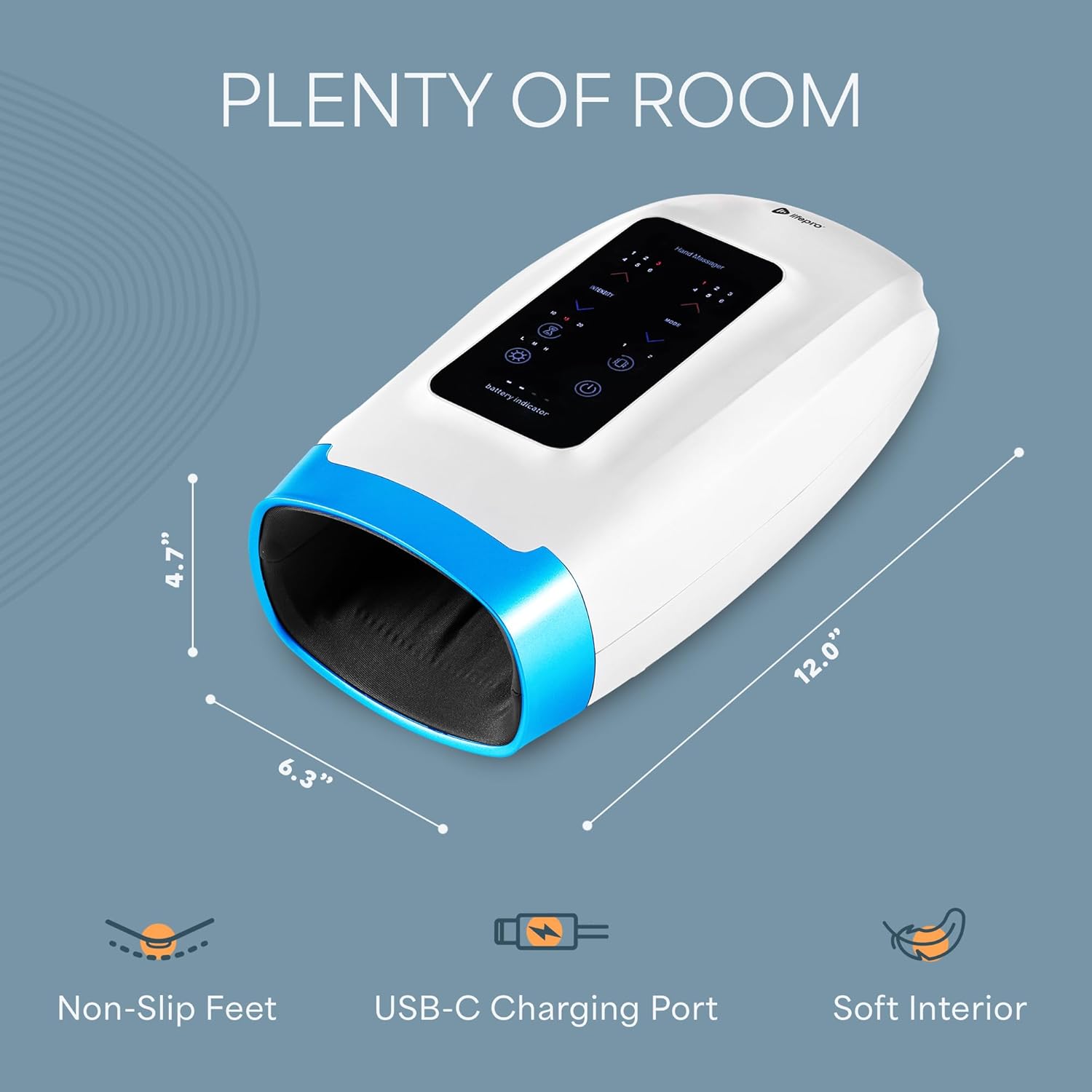 PLENTY OF ROOM

- Move I - 22 summers
- Elevator - 2.0
- 4.7" 12.0" 6.3"
- Non-Slip Feet
- USB-C Charging Port
- Soft Interior