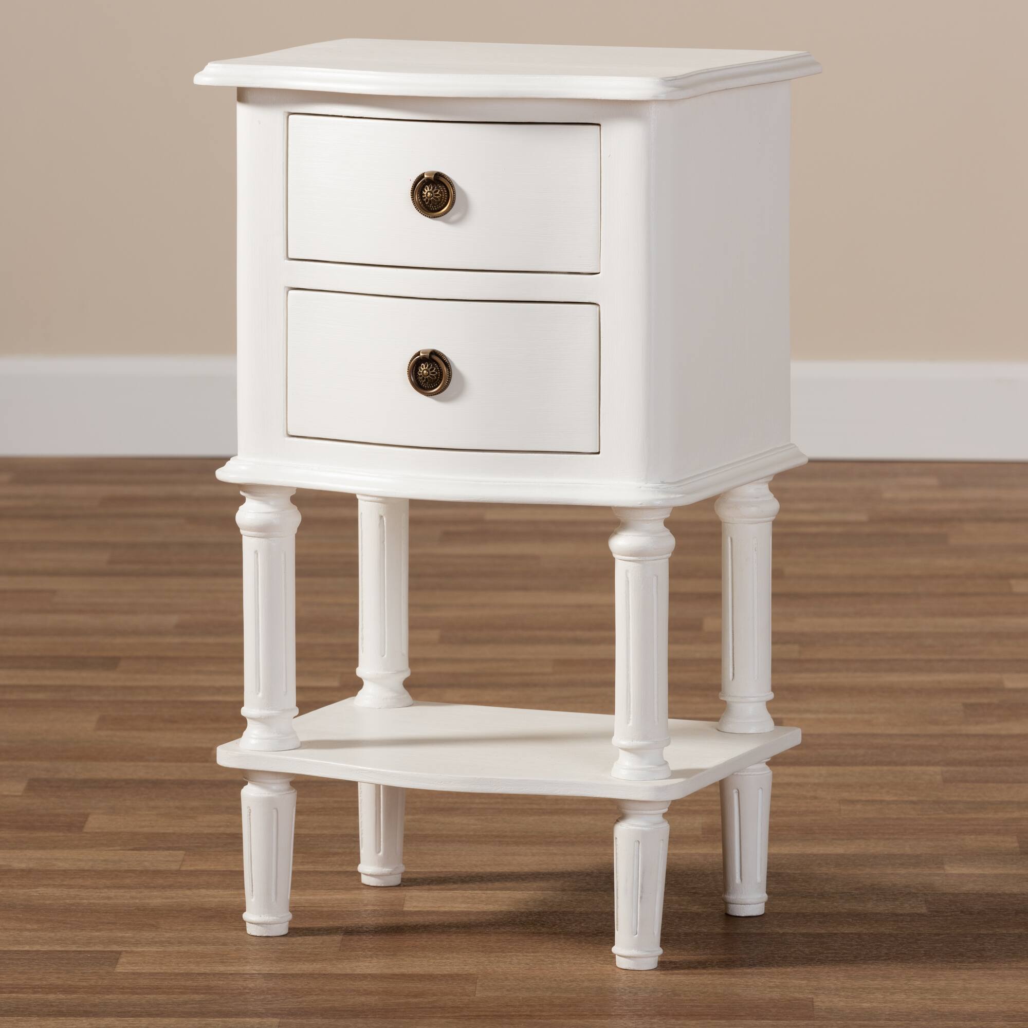 Alt View 5. Baxton Studio - Audrey Country Cottage Farmhouse Finished 2-Drawer Nightstand - White.