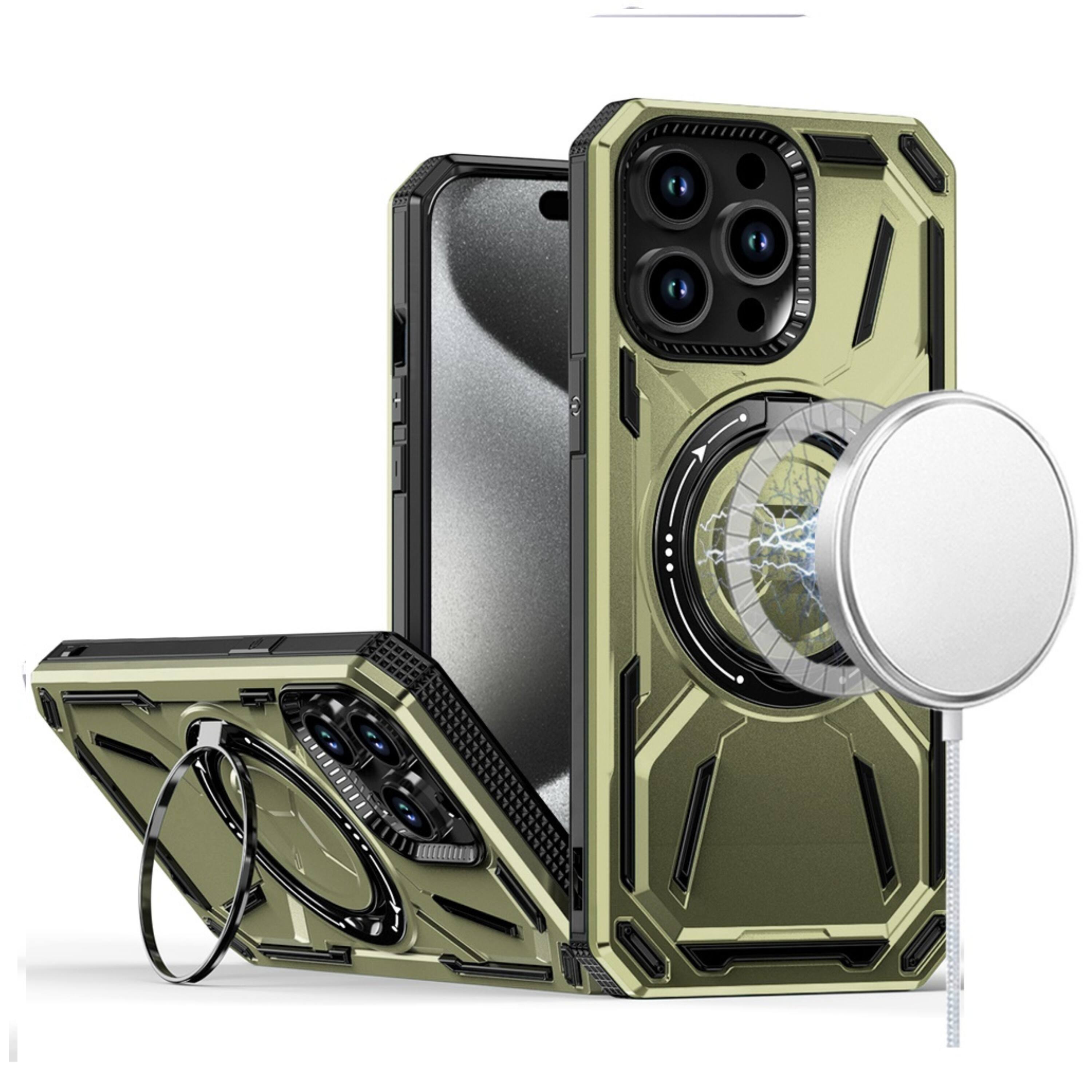 Front. Kitcheniva - Shockproof Ring Stand Phone Case With 2 Tempered Glass For iPhone 15 Pro Max Green - Green.