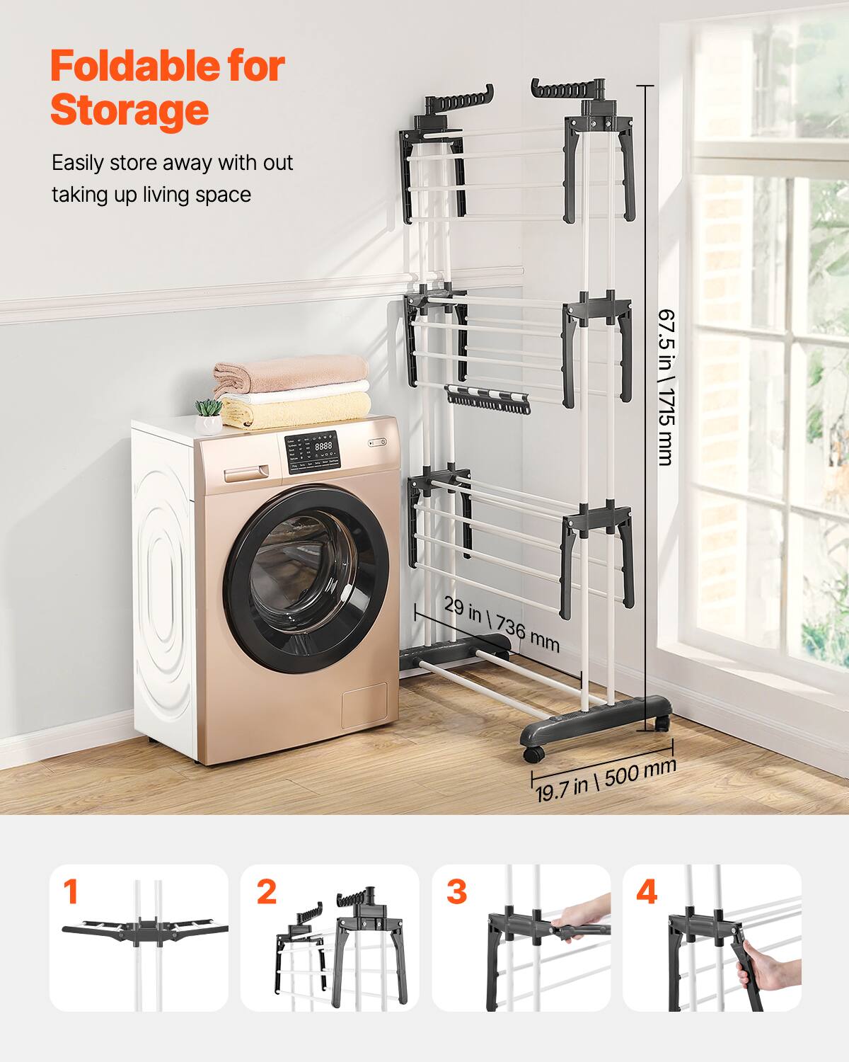 Foldable for Storage
Easily store away without taking up living space

88.88 67.5 in 1715 mm
29 in 736 mm
500 mm 19.7 in

1 2 3 4