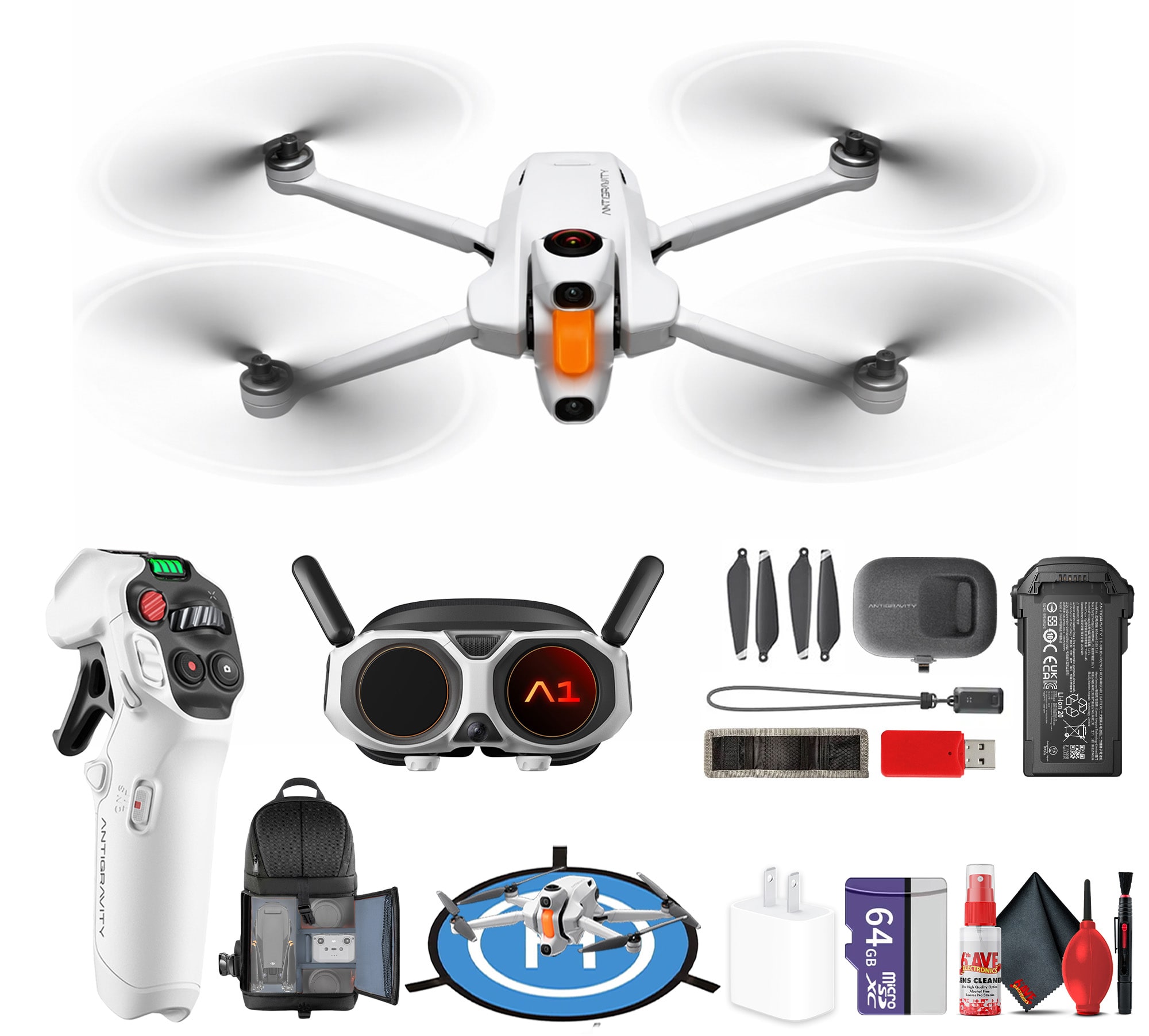 Antigravity - A1 Standard Bundle Drone 8K 360 Camera (DE001-01) + 64GB Card + Backpack + More (28pc Kit)