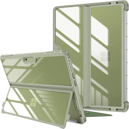 Front. Fintie - Hard Case for 13 inch Microsoft Surface Pro 12th (2026)/11th/10/9, Shockproof Folio Rugged Cover with Clear Back Shell - Green.