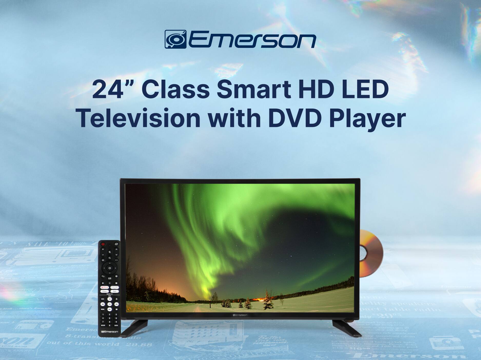 Emerson 24" Class Smart HD LED Television with DVD Player . - + - a .. -  - - - - A - - - - - - - - d - - I - - Emerson 8-transi do 01L out of this world 29.88 42T1E me   CO telity peakers DRCt bable radio  290 D - F  1