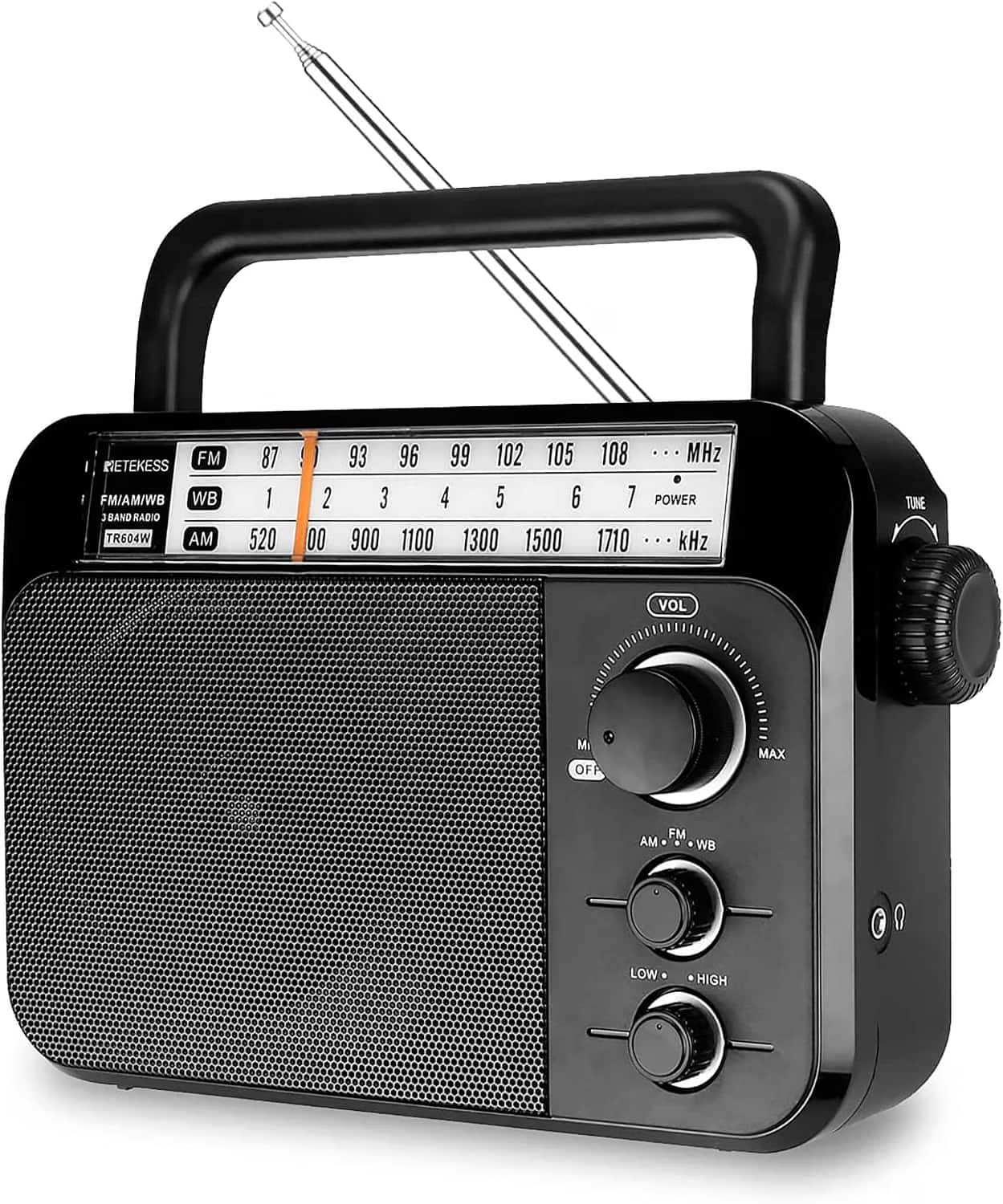Retekess - TR604W AM FM NOAA Radio, Portable Emergency Weather Radios , Best Reception, AC or D Battery Powered - Black