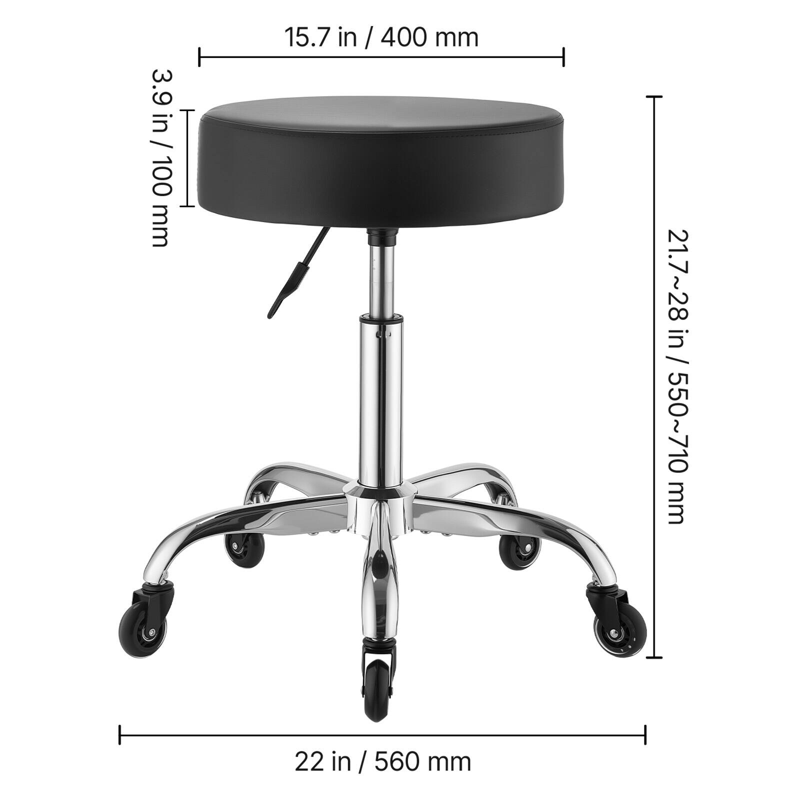 3.9 in / 3.9 in / 100 mm  
15.7 in / 400 mm  
21.7~28 in / 550~710 mm  
22 in / 560 mm