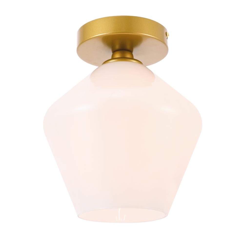 Alt View 6. Living District - Gene 1 light Brass and Frosted white glass Flush mount - Brass And Frosted White Glass.