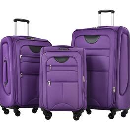 HTUTWOO - Softside Luggage Expandable 3 Piece Set Suitcase - Upright Spinner Softshell Lightweight Luggage Travel Set, 22/26/30" - Purple