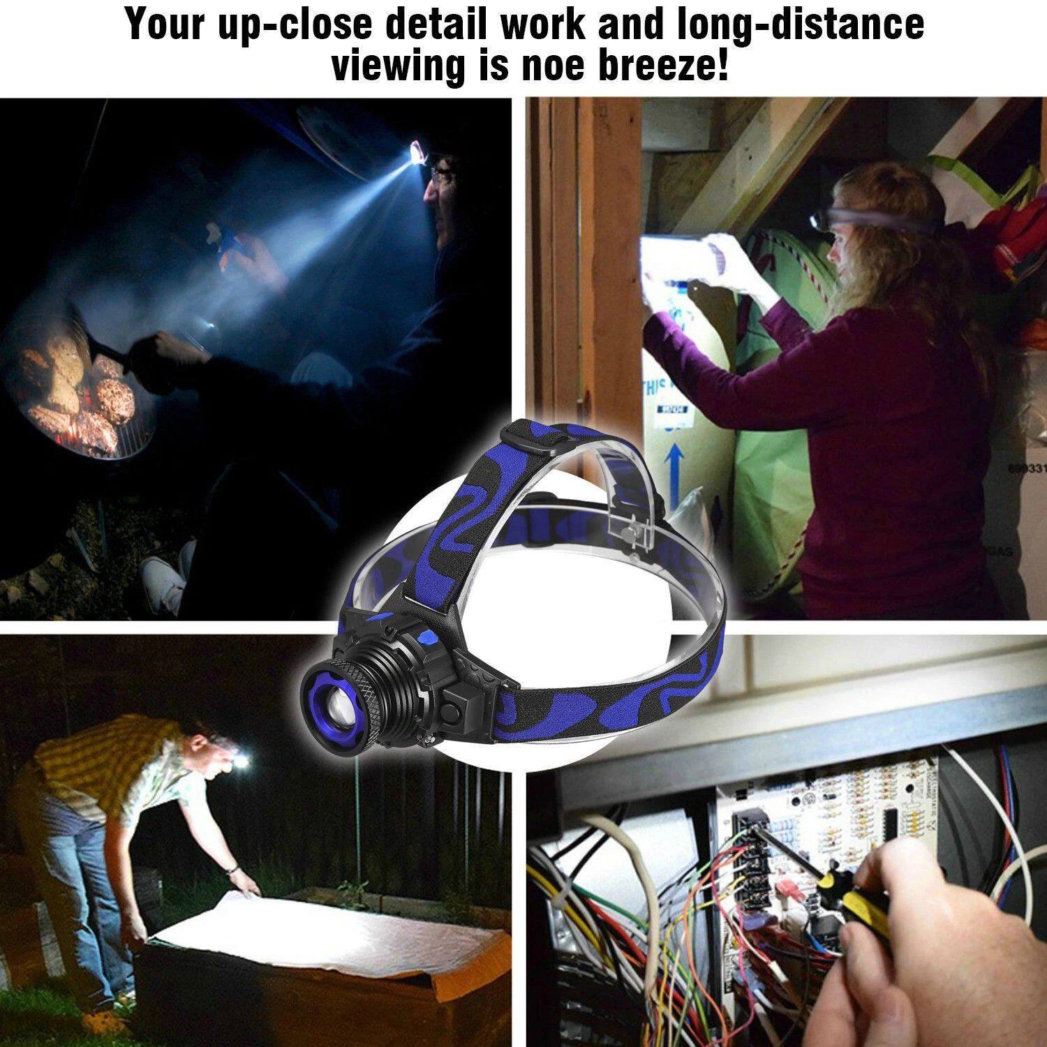 Back. Home Collection - Zoomable LED Headlamp Flashlight with Rechargeable Battery and USB Charger – Adjustable Headlight.