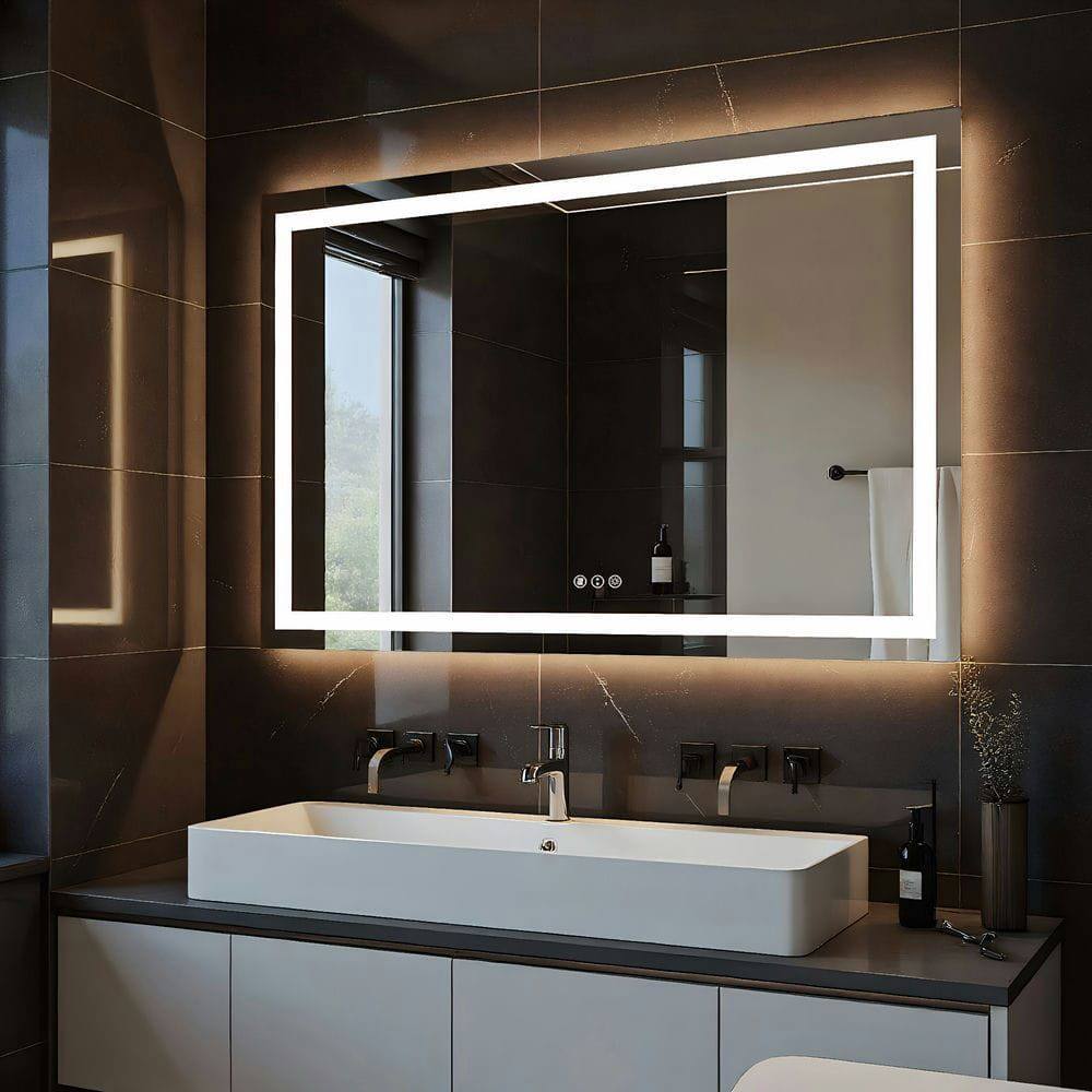 Alt View 6. Kadyn - 60x36 Inch Oversized Frameless Rectangle LED Bathroom Mirror with Bright LEDs.