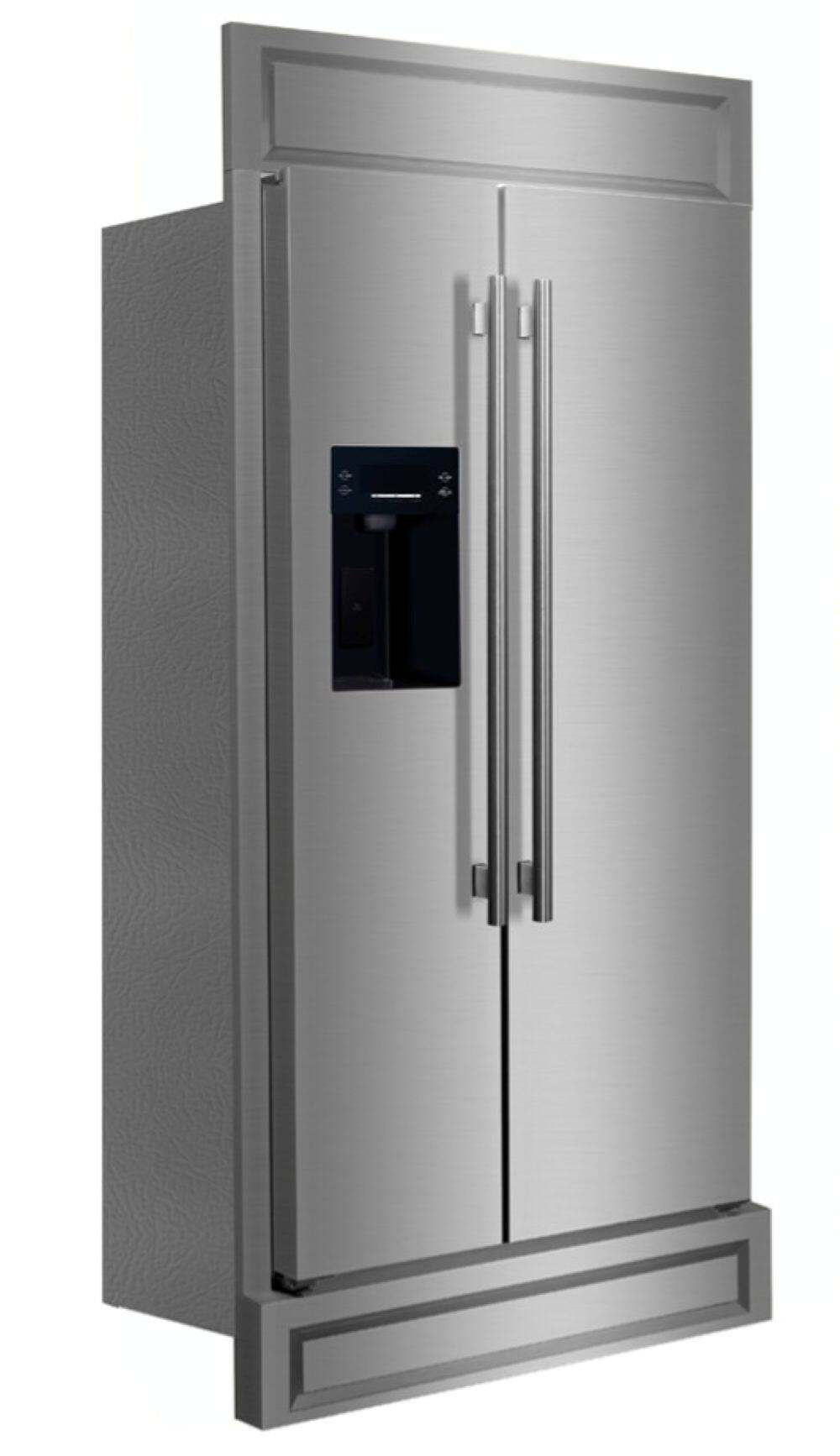 Angle. Forno Appliances - Salerno 20 Cu. Ft. Built-In Side-by-Side Refrigerator with Modern Decorative Grill - Stainless Steel VCM.