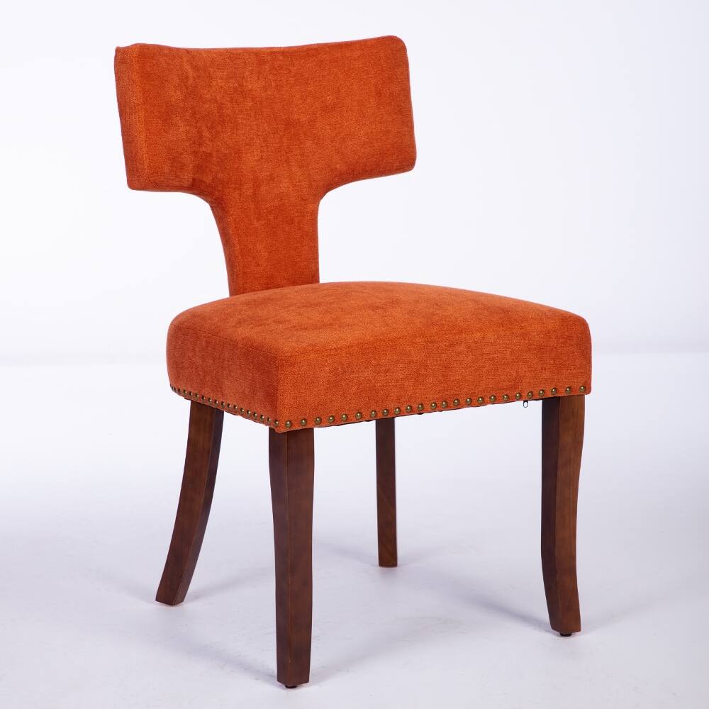 Left. Loheer - Loheer Mid Century Modern Dining Chairs Set of 2 Orange Linen Farmhouse Kitchen Accent Chairs with Copper Nails - Orange.