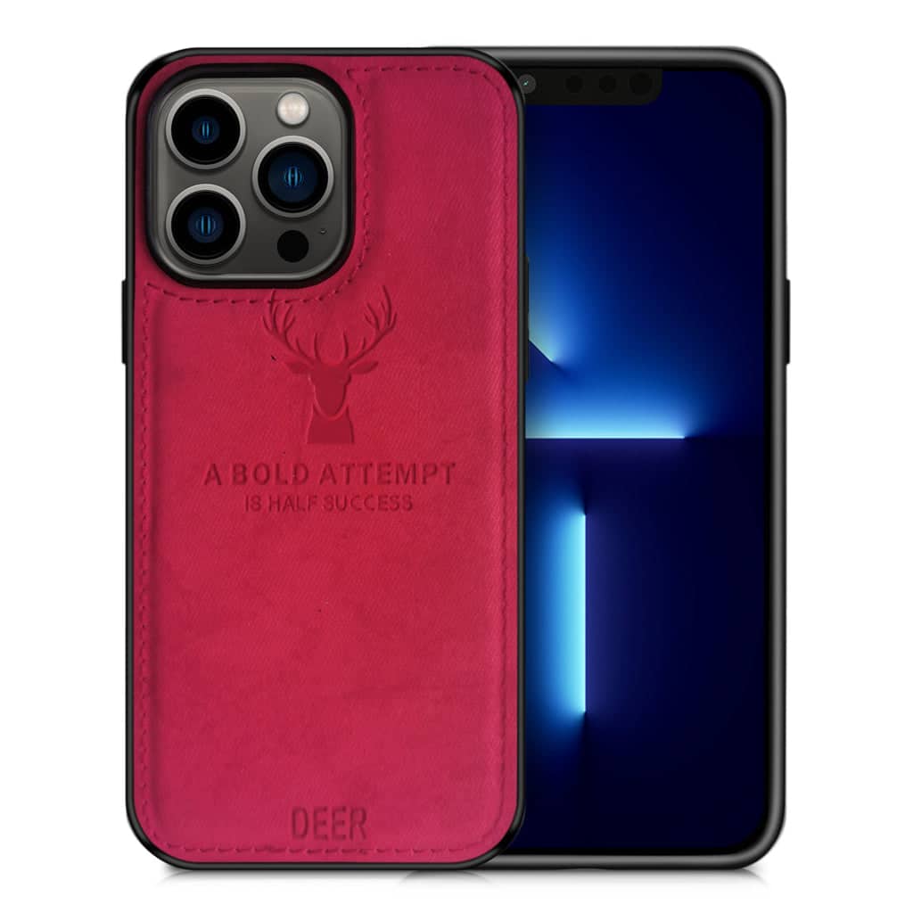 Alpha Digital - Iphone 13promax - Protective Case W/ Luxury Soft Cloth & Deer Design- Anti-dirt/shock - Red