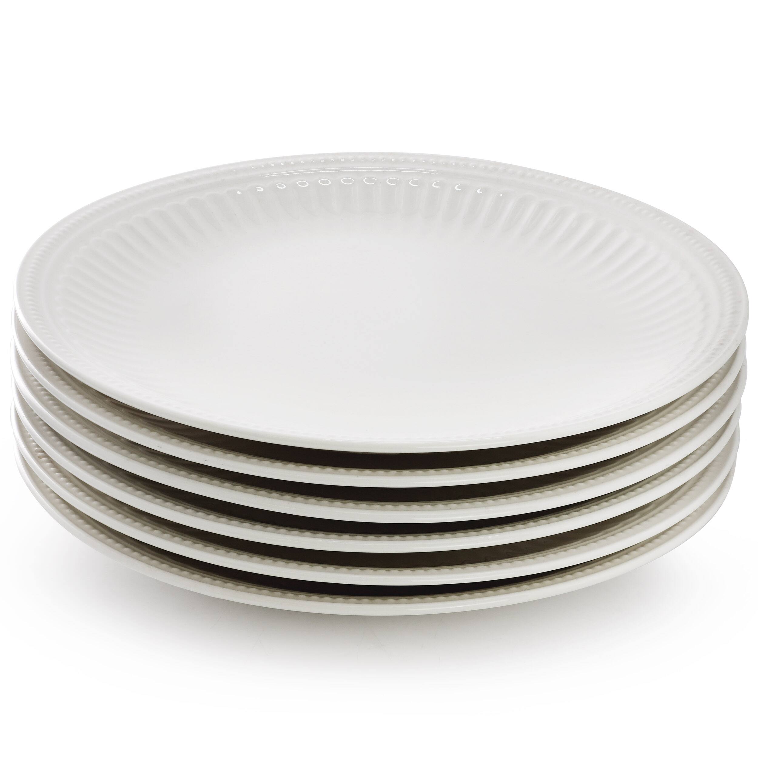 Left. Elama - Elama Hansel 6 Piece Stoneware Dinner Plate Set in White, Service for 6 - White.