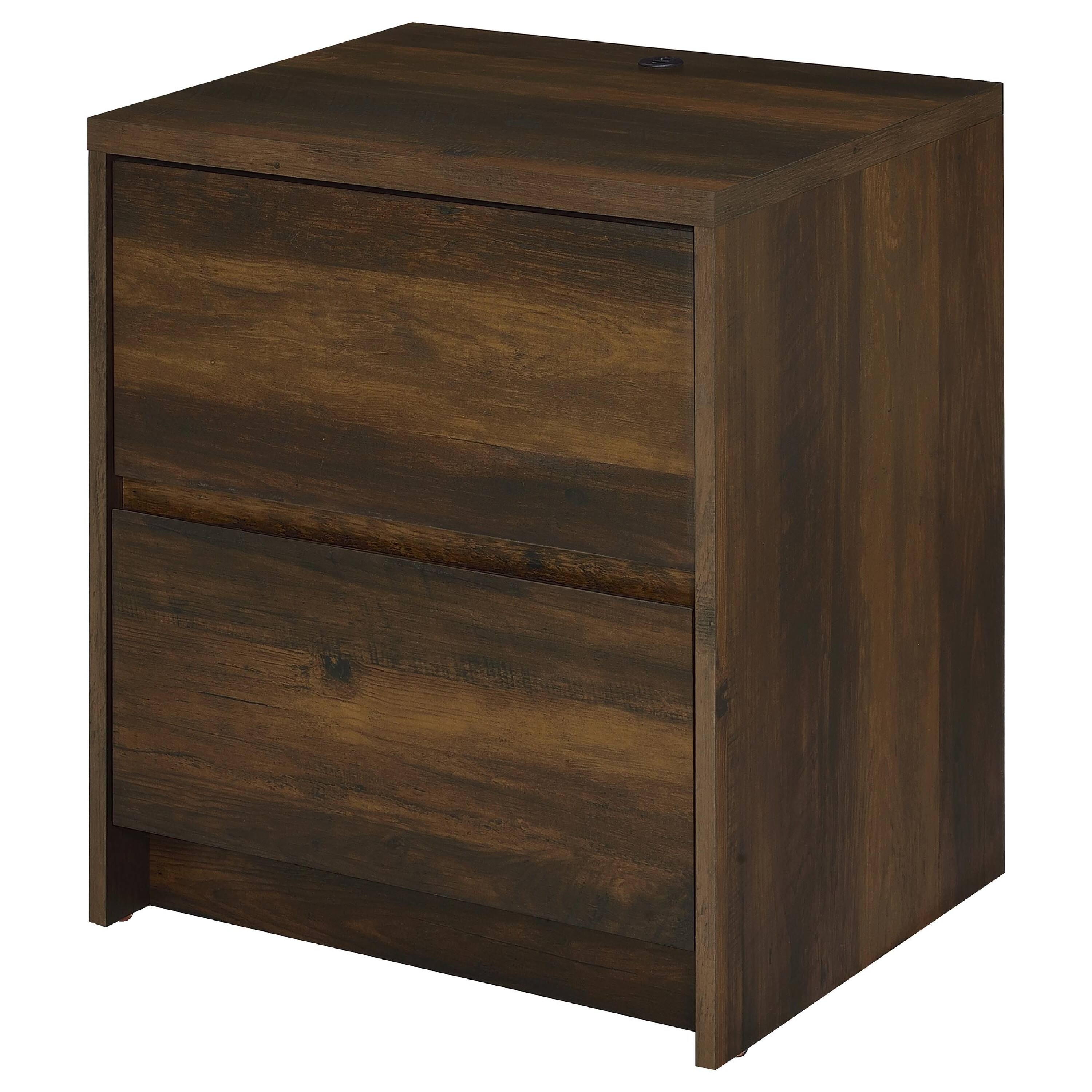 Alt View 1. Manhattan Lane - Park Nightstand, 2 Drawers, LED Light & USB Ports, Dark Pine Wood - Dark Pine Brown.