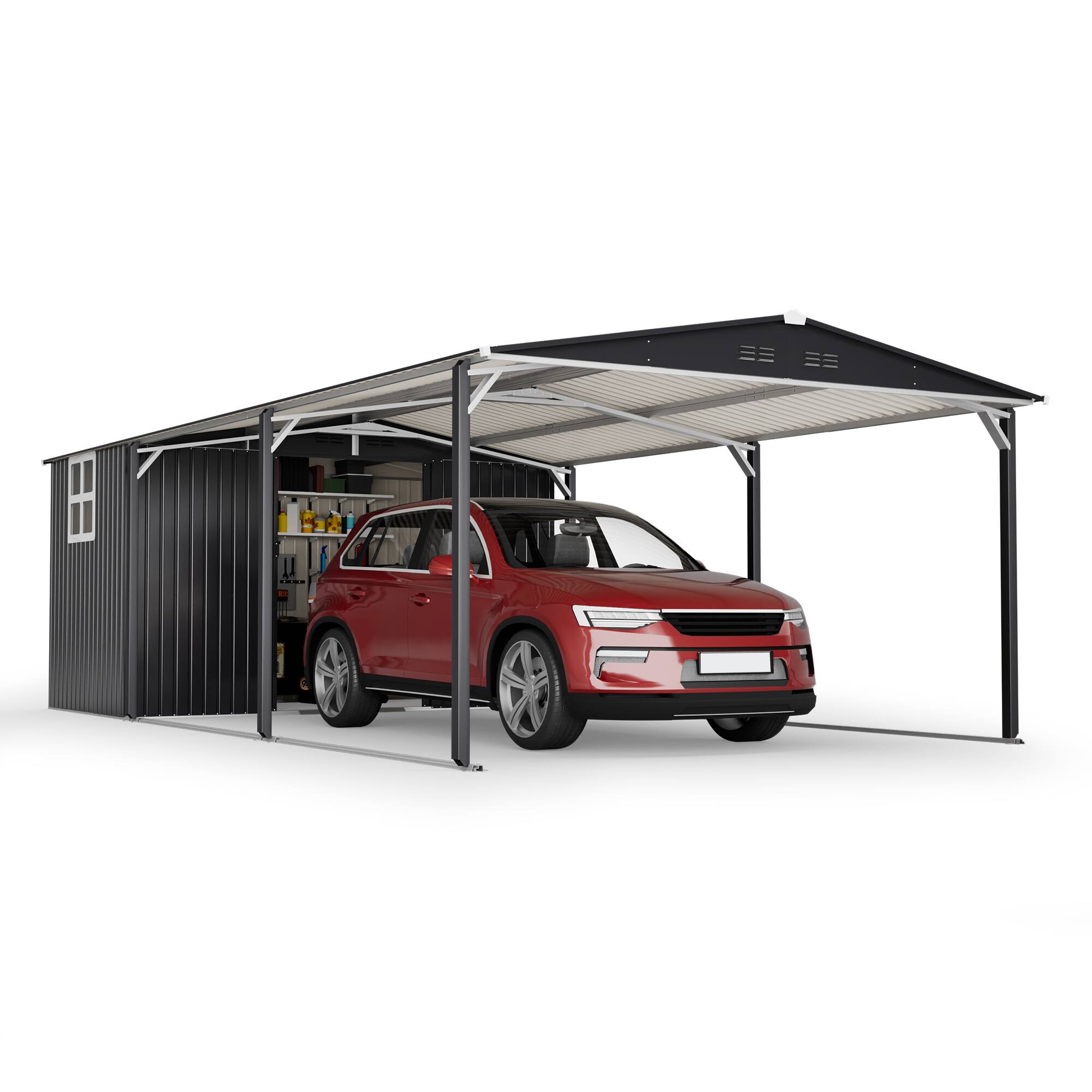 Mondawe - 12 x 23 ft Metal Carport Storage Shed with Sliding Door and Sloped Roof - Gray
