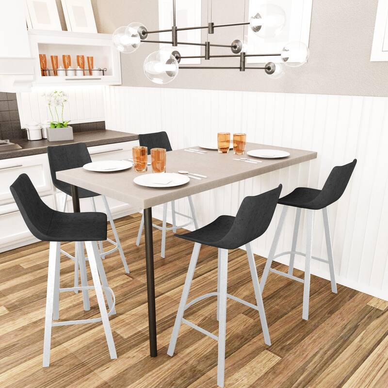LeisureMod Elland Bar Stool with White Base, Modern Upholstered Leather ...