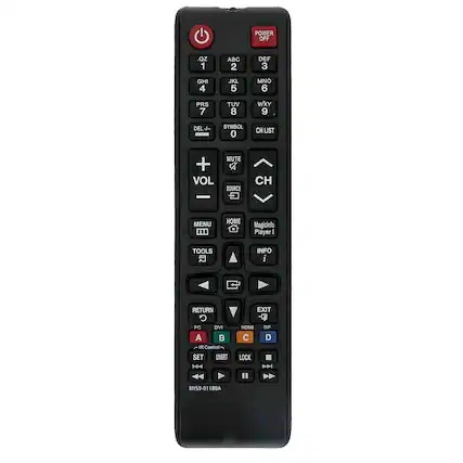 POWER OFF
1 ABC 2 DEF 3 GHI 4 JKL 5 MNO 6 PRS 7 TUV 8 WXY 9 DEL +- SYMBOL 0 CH LIST
VOL + MUTE x SOURCE CH MENU
HOME Magicinfo Player I TOOLS INFO I RETURN PC DVI A
POWER OFF
1 R Control- - SET UNSET EXIT -9 HDMI DP C D LOCK
BN59-01 180A
BN59-01180A