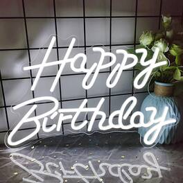 Paradigms Interiors - Happy Birthday Neon Signs For Party Decor Dimmable Led Light Wall Up Backdrop Any Ages Bday Celebration Dec - White 1