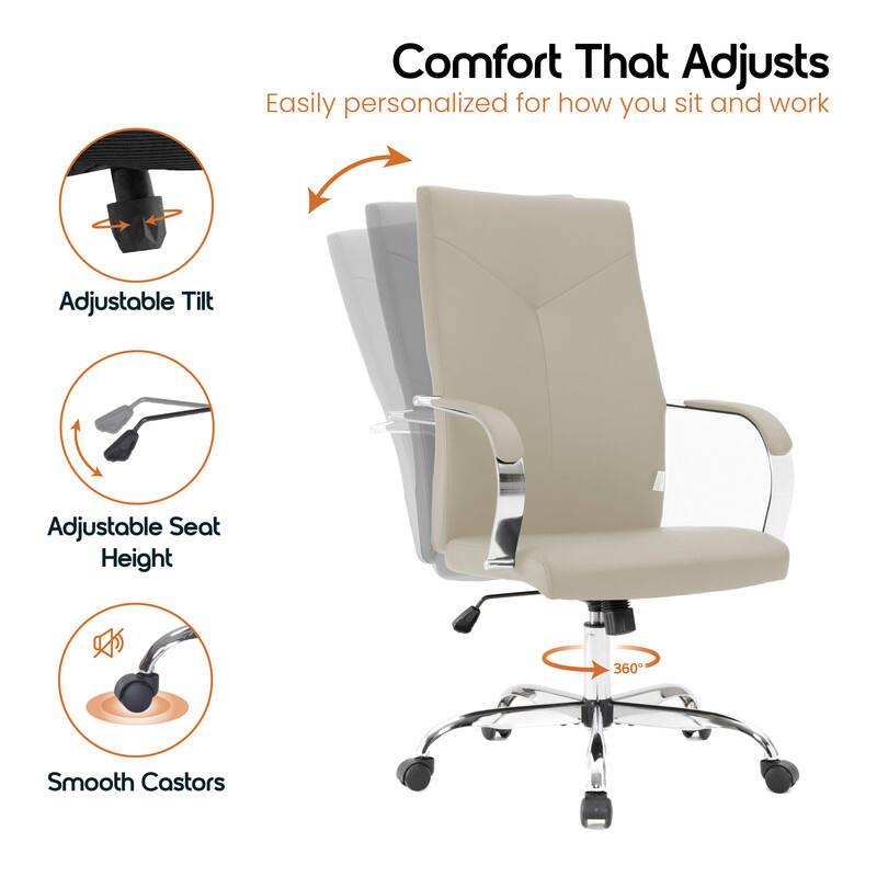 Comfort That Adjusts  
Easily personalized for how you sit and work  

- Adjustable Tilt  
- Adjustable Seat Height  
- Smooth Castors  
- 360°