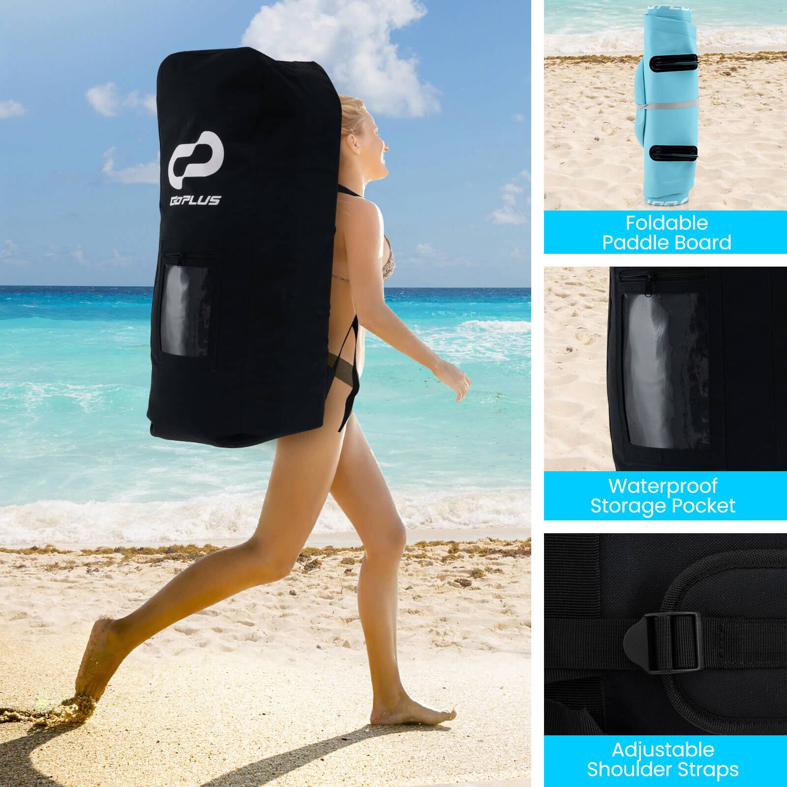 @PLUS Foldable Paddle Board Waterproof Storage Pocket Adjustable Shoulder Straps