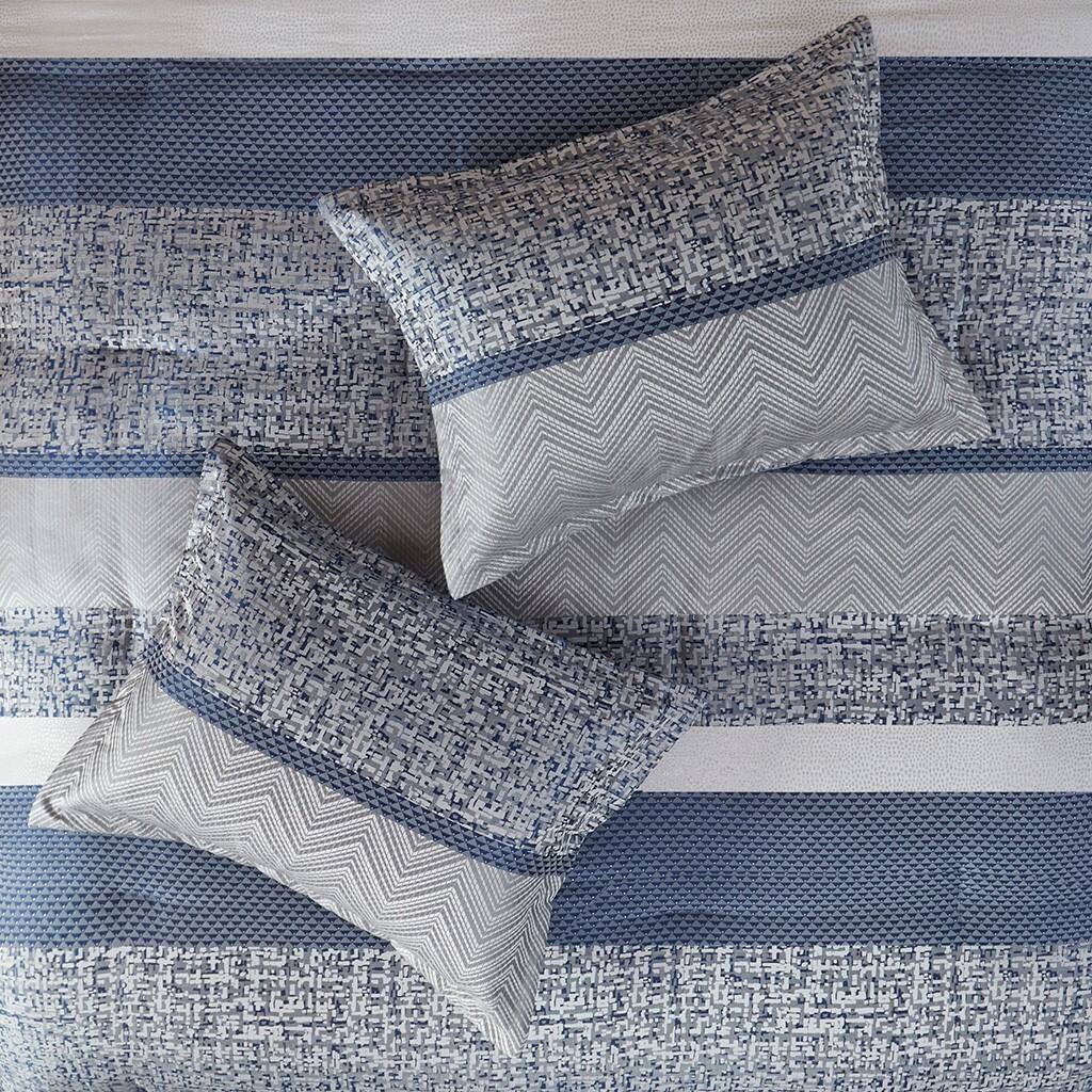 Alt View 3. Gracie Mills - Gracie Mills Hickman 7-Piece Transitional Striped Jacquard Comforter Set - Navy.