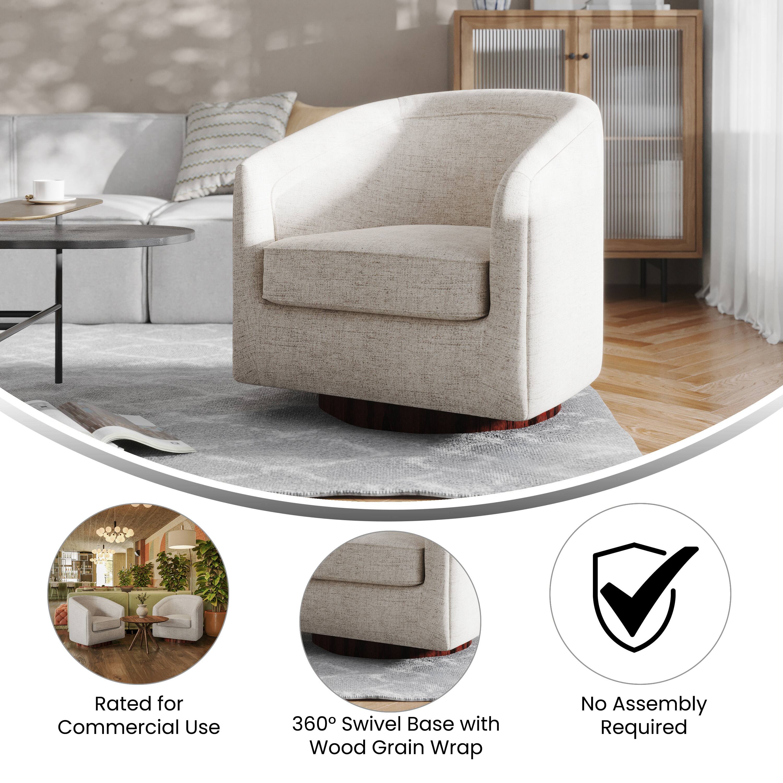 Rated for Commercial Use  
360° Swivel Base with Wood Grain Wrap  
No Assembly Required