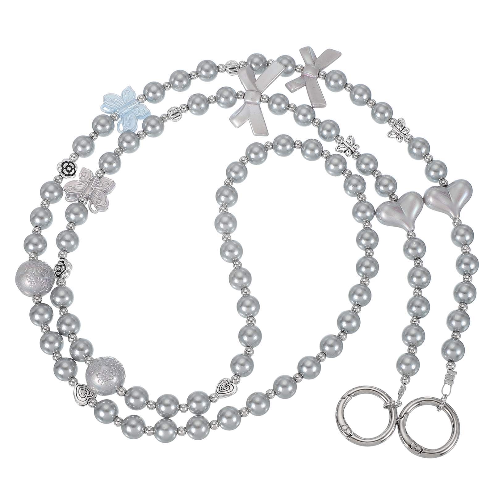Unique Bargains - 1pc Pearl Beaded Bow Butterfly Universal Phone Wrist Strap Cute Charm for Women Girls Smartphones - Gray