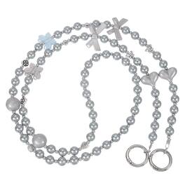 Unique Bargains - 1pc Pearl Beaded Bow Butterfly Universal Phone Wrist Strap Cute Charm for Women Girls Smartphones - Gray