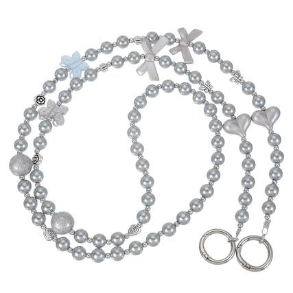 Front. Unique Bargains - 1pc Pearl Beaded Bow Butterfly Universal Phone Wrist Strap Cute Charm for Women Girls Smartphones - Gray.