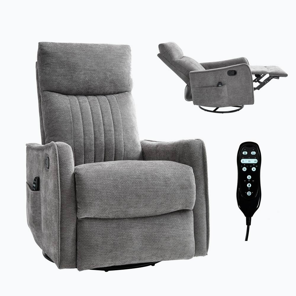 Alt View 9. Ropilly - Ropilly dark grey massage recliner, manual swivel rocker recliner with lumbar heat, chenille fabric - Dark Gray.