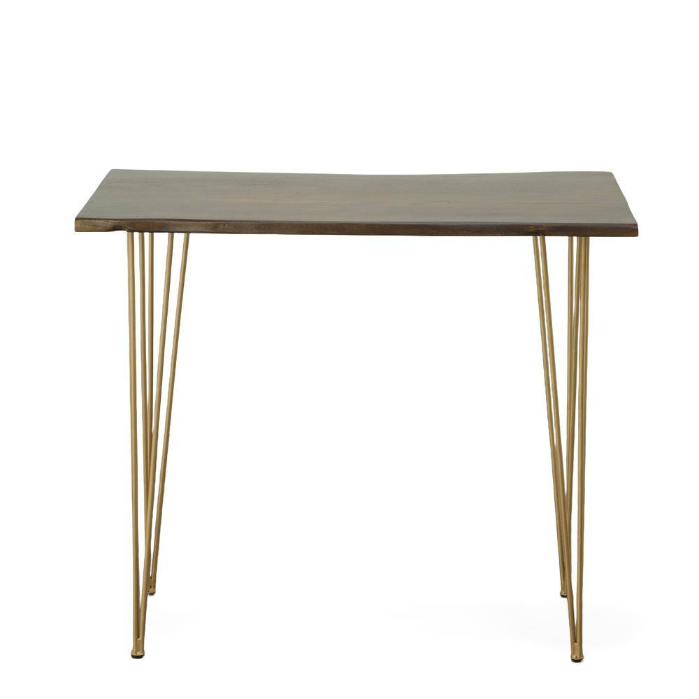 Angle. Carolina Chair & Table - Seti Live Edge Bar Table - Elm Top - Gold Base - Elm, Gold.