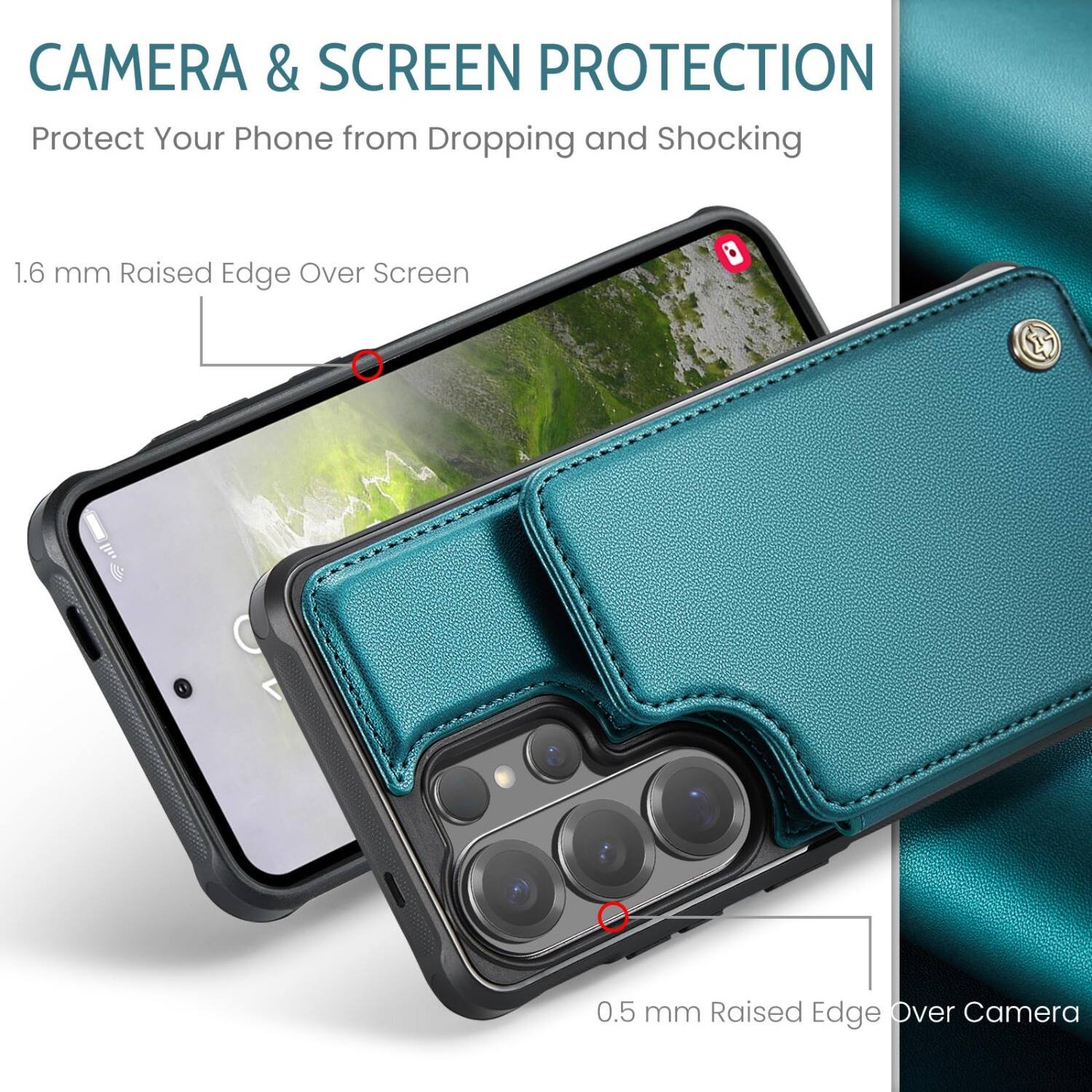 CAMERA & SCREEN PROTECTION  
Protect Your Phone from Dropping and Shocking  

1.6 mm Raised Edge Over Screen  
0.5 mm Raised Edge Over Camera