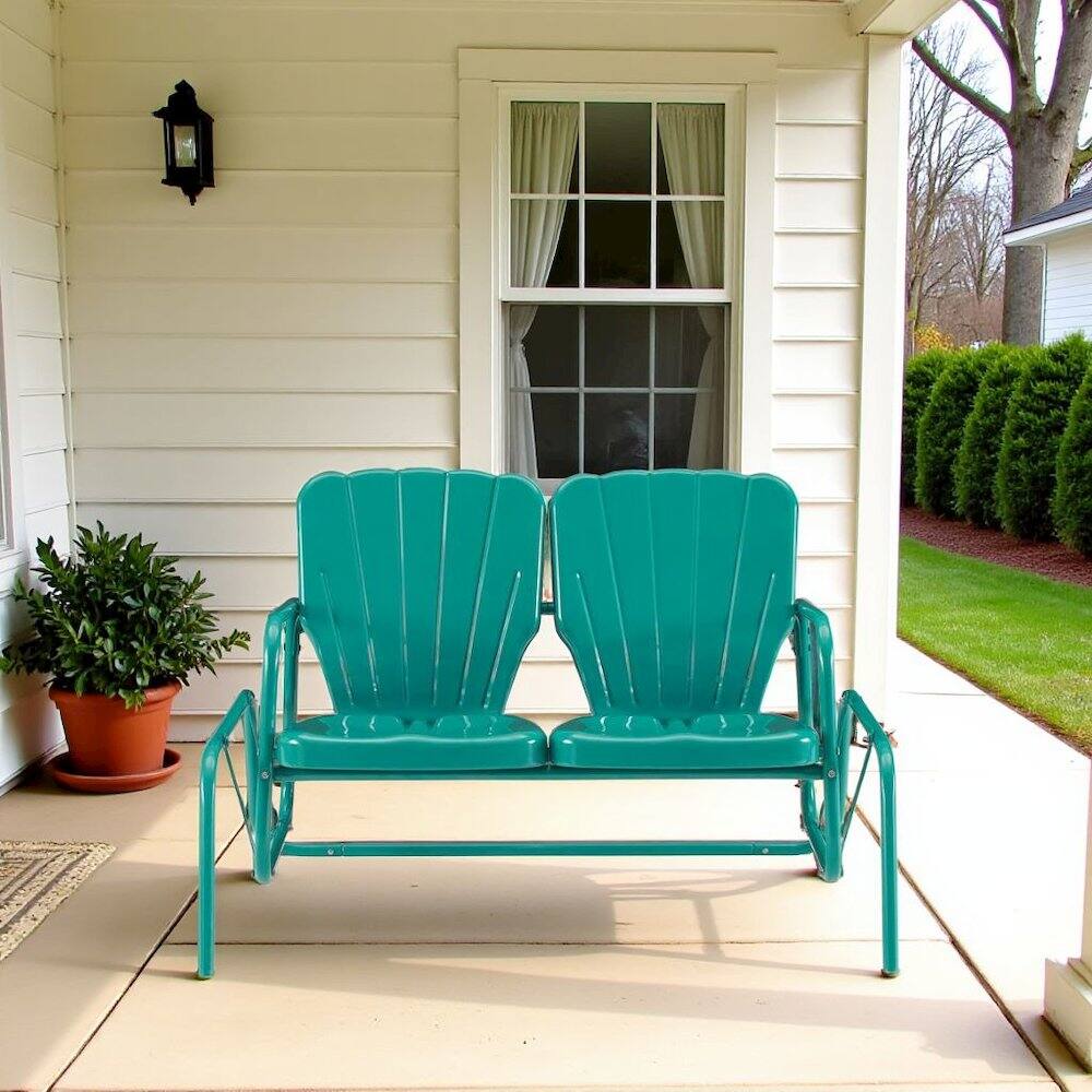 Alt View 4. Outdoor Escape - Turquoise Outdoor Loveseat Glider – Retro Furniture Seating for Two People - Turquoise Gloss.