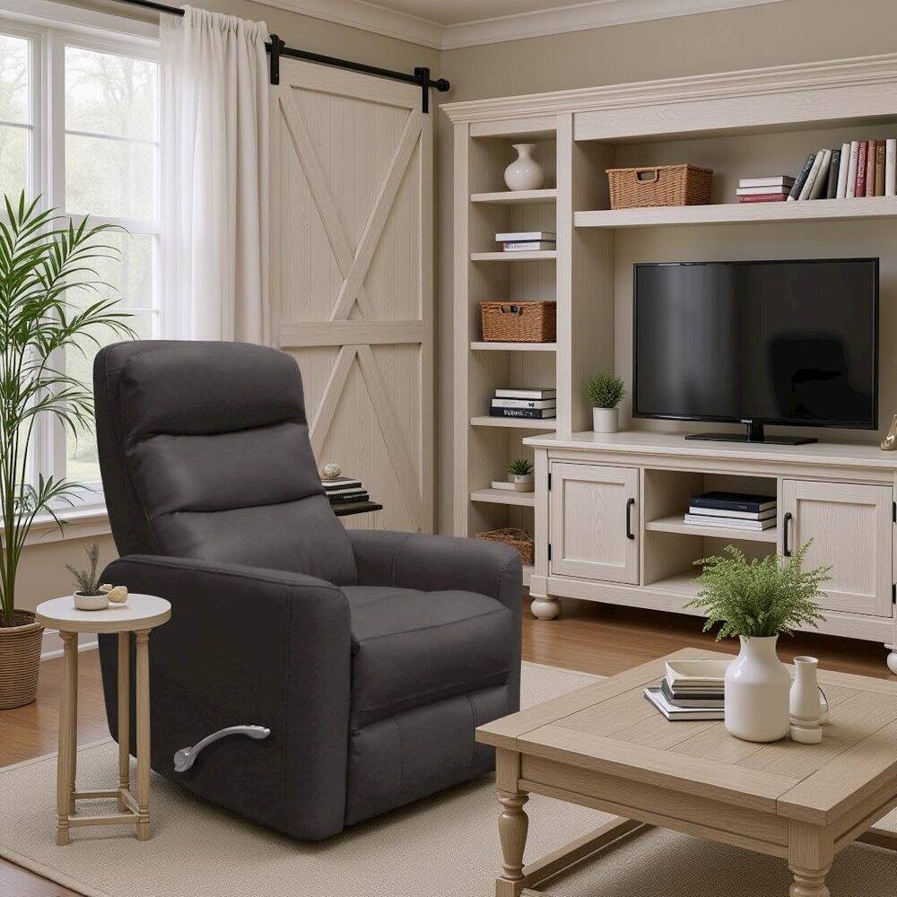 Back. Starlight Canyon Home - Chocolate Swivel Recliner Chair with Glider Base and Soft Fabric Comfort - Dark Brown.
