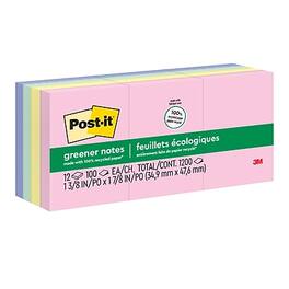 Post-it - Recycled Notes, 1 3/8" x 1 7/8", Sweet Sprinkles Collection, 100 Sheet/Pad, 12 Pads/Pack - Positively Pink/Canary Yellow/Fresh Mint/Moonstone