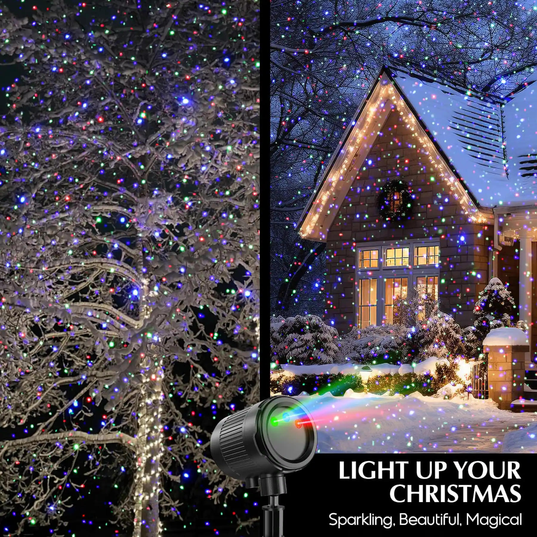 Dazzed Corner Christmas Projector Lights, RGB 3 Color Moving Firefly ...