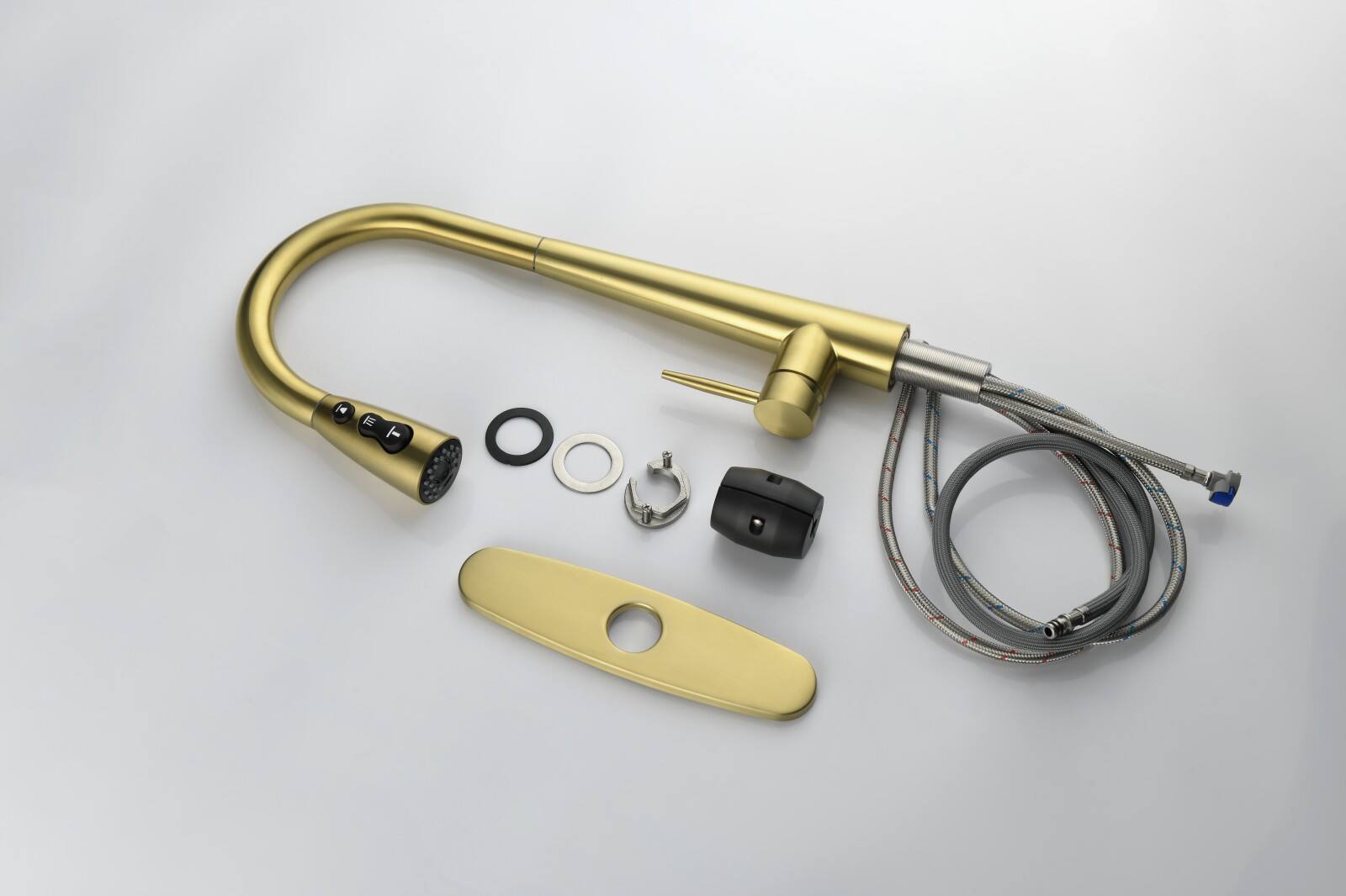 Alt View 4. Glintex - Kitchen Faucet with Pull Down Sprayer , High Arc Single Handle with Deck Plate, Modern Stainless Steel Kitchen Faucets - Gold.